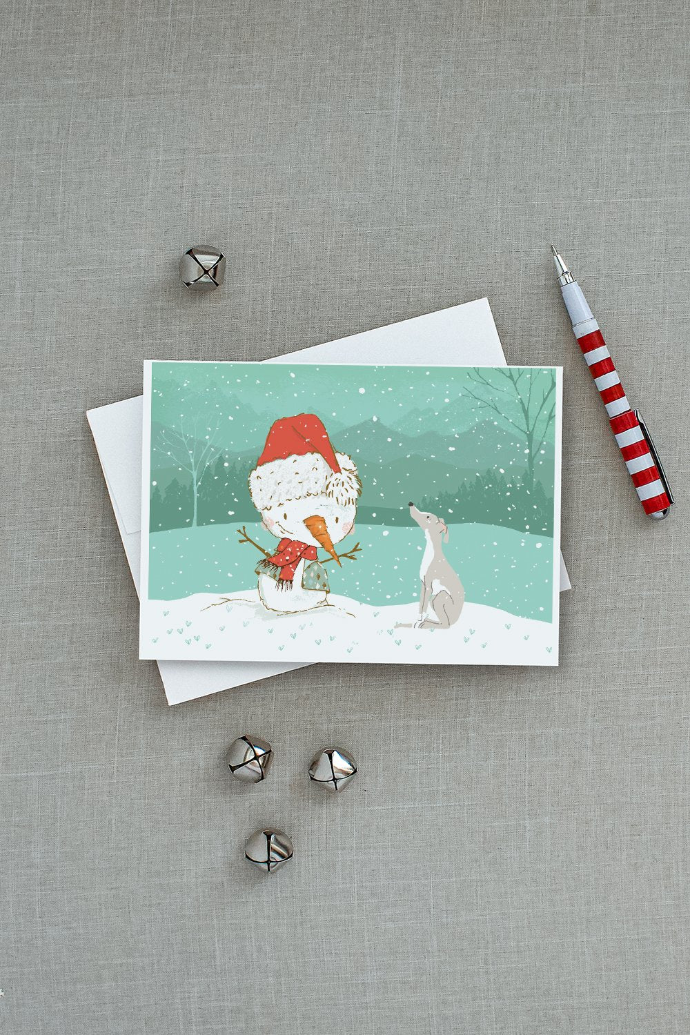 Italian Greyhound Snowman Christmas Greeting Cards and Envelopes Pack of 8 - the-store.com