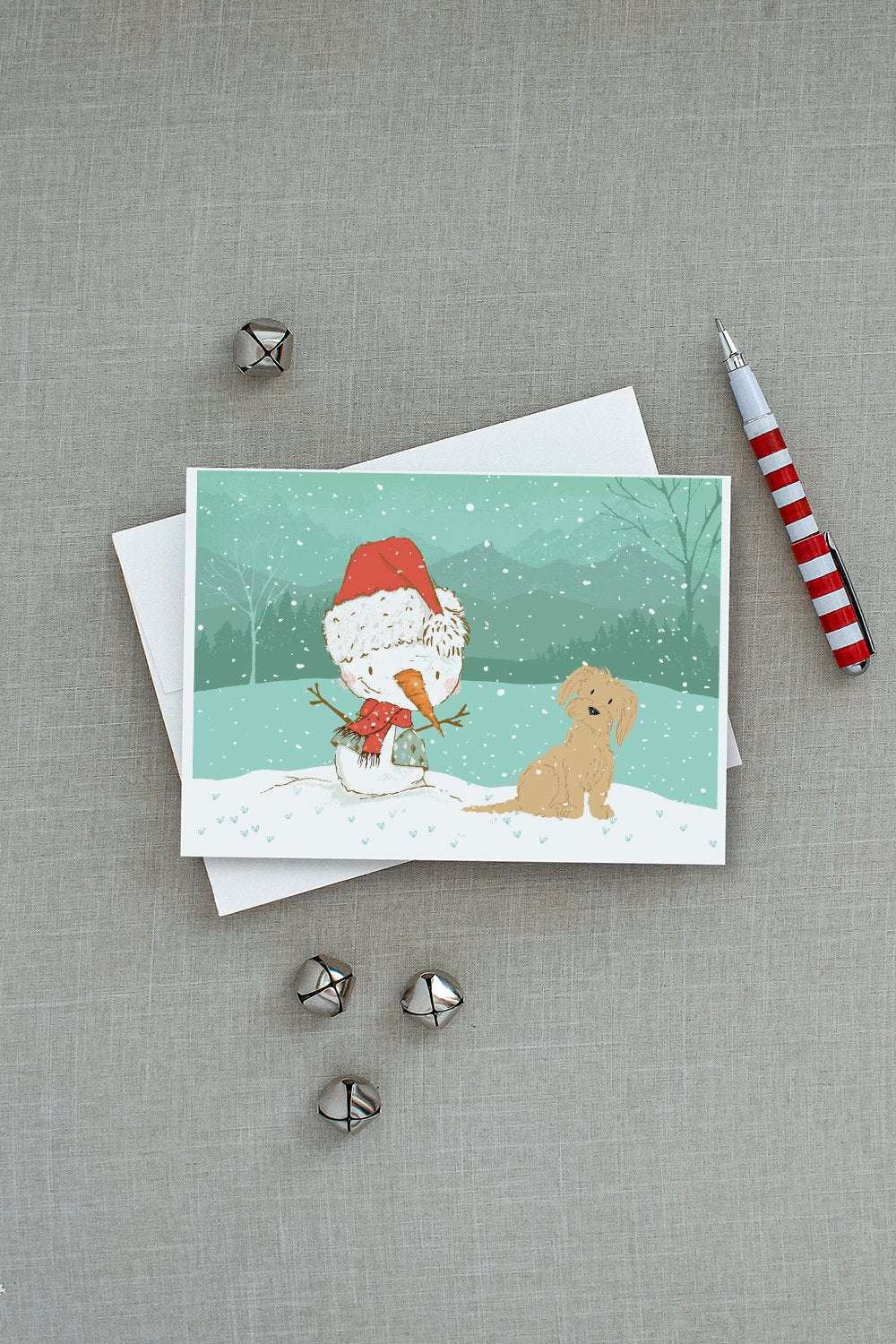 Brown Maltese Snowman Christmas Greeting Cards and Envelopes Pack of 8 - the-store.com