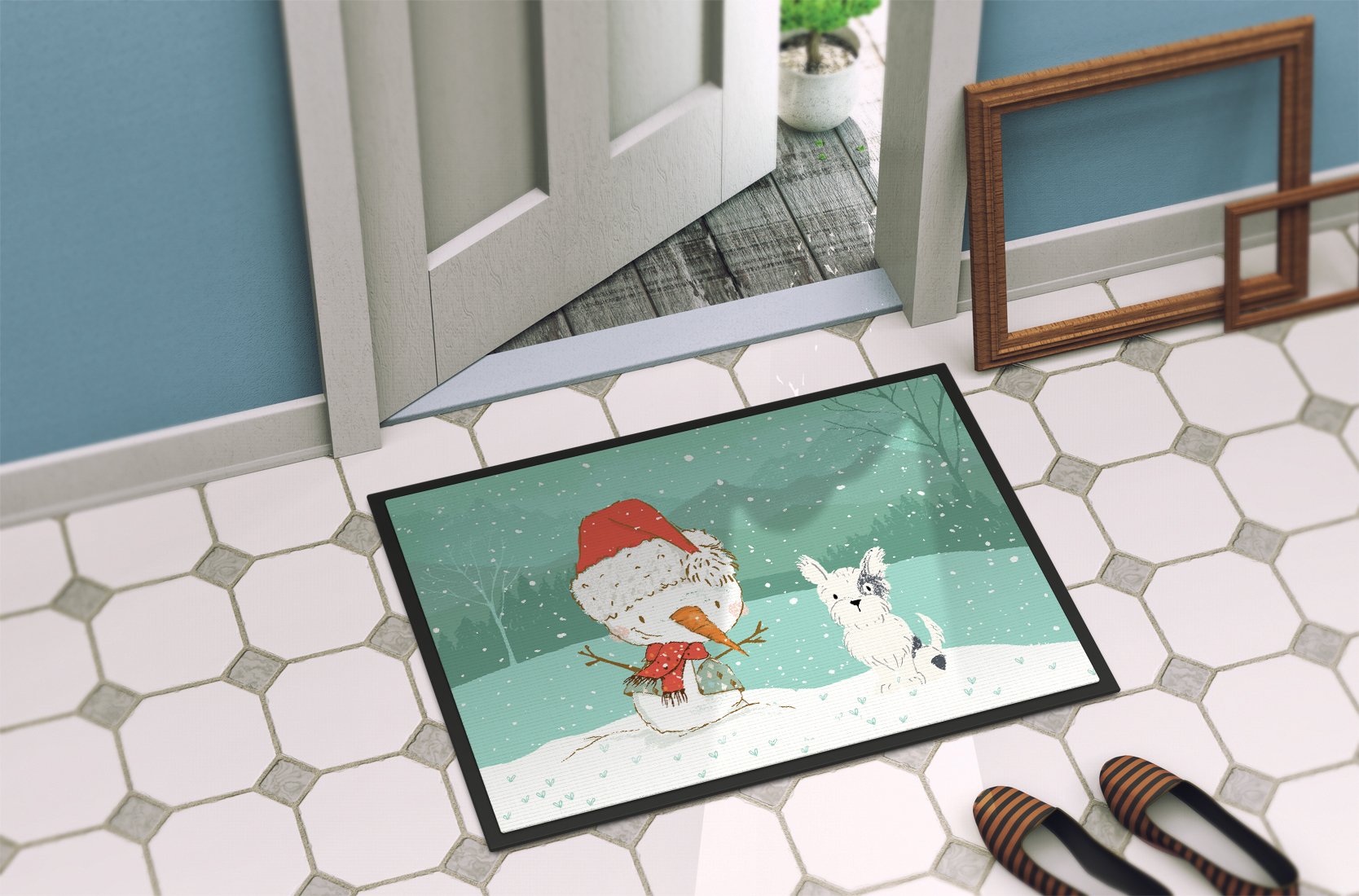 Black and White Terrier Snowman Christmas Indoor or Outdoor Mat 24x36 CK2095JMAT by Caroline's Treasures