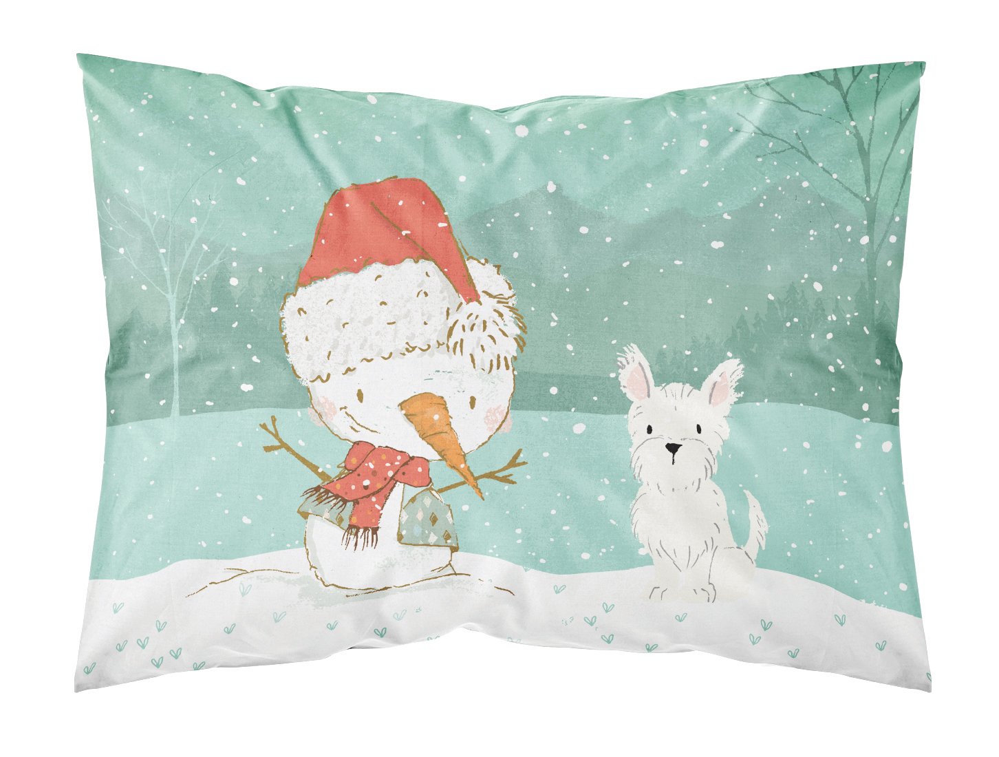 Westie Terrier Snowman Christmas Fabric Standard Pillowcase CK2097PILLOWCASE by Caroline's Treasures