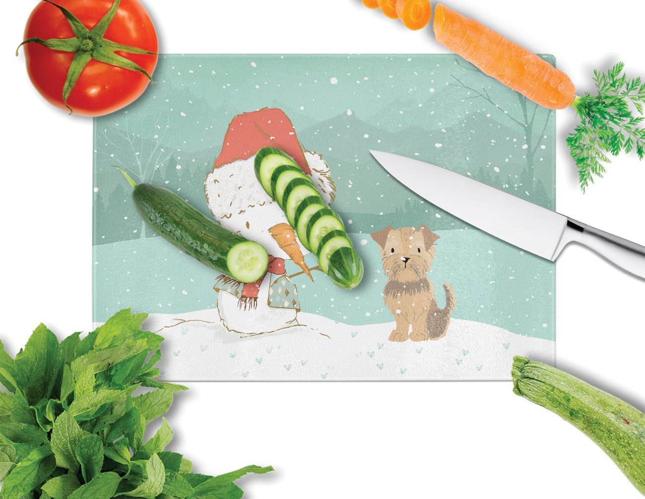 Yorkie Natural Ears Snowman Christmas Glass Cutting Board Large CK2099LCB by Caroline's Treasures