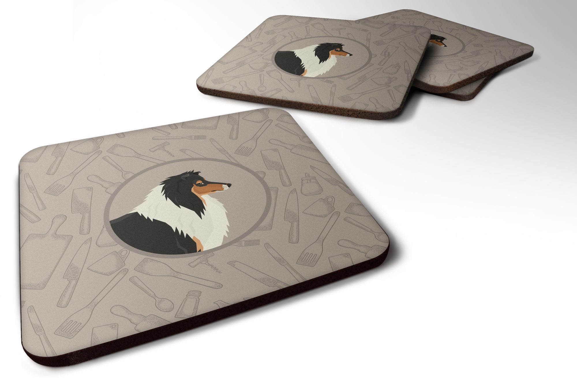 Collie In the Kitchen Foam Coaster Set of 4 CK2179FC - the-store.com
