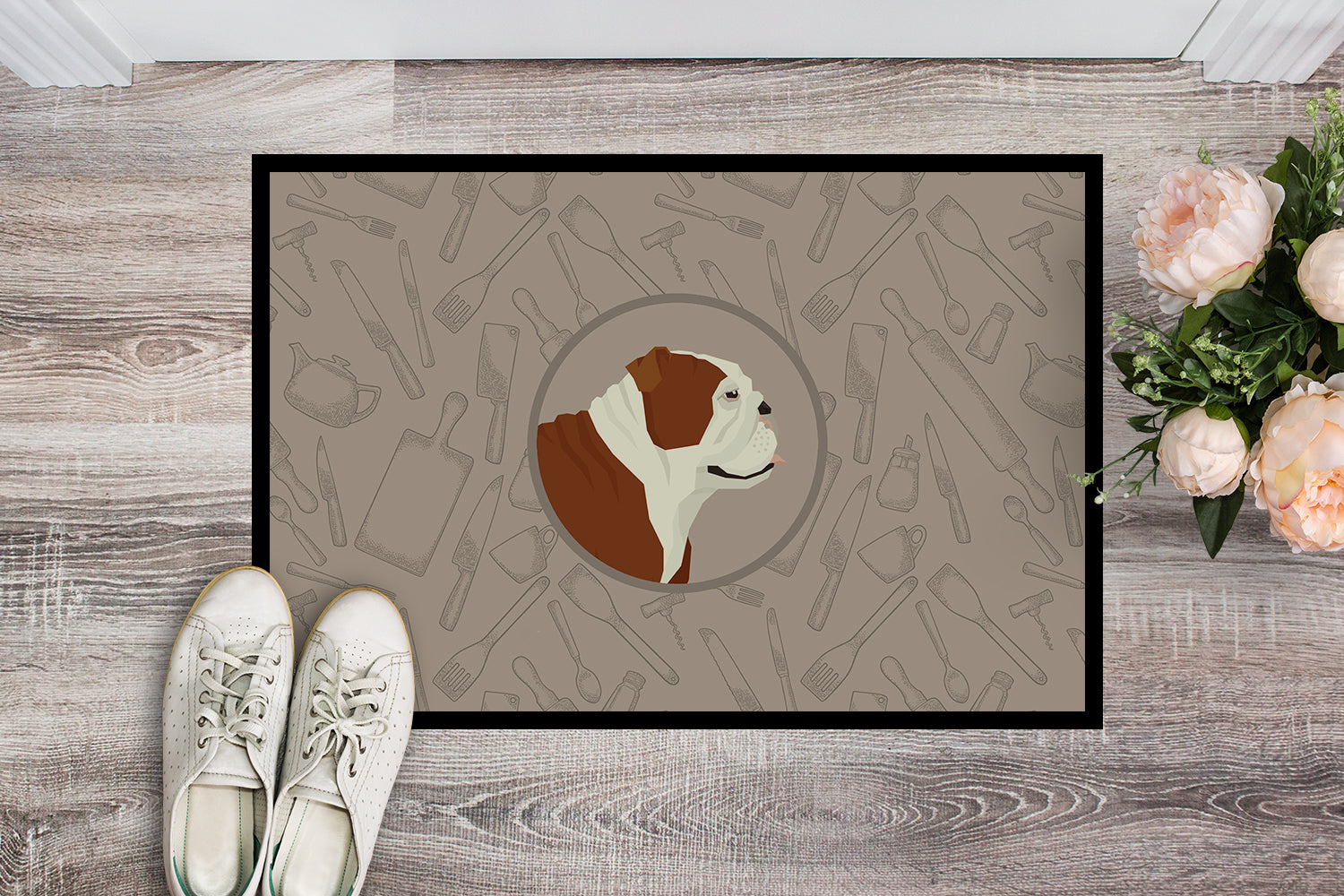 English Bulldog In the Kitchen Indoor or Outdoor Mat 18x27 CK2183MAT - the-store.com