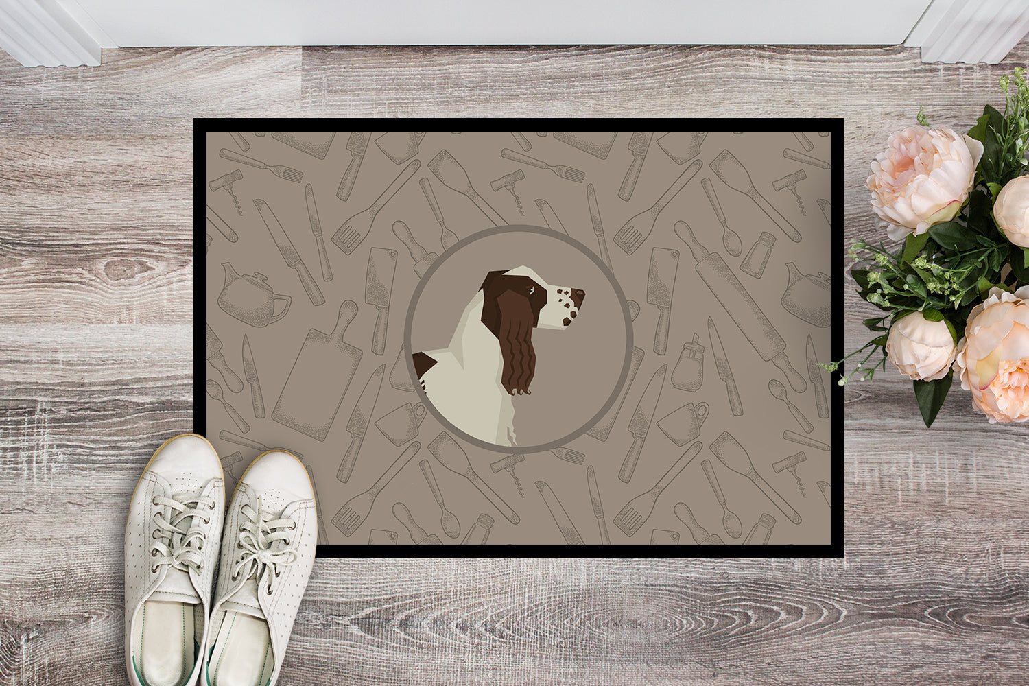 English Springer Spaniel In the Kitchen Indoor or Outdoor Mat 18x27 CK2184MAT - the-store.com