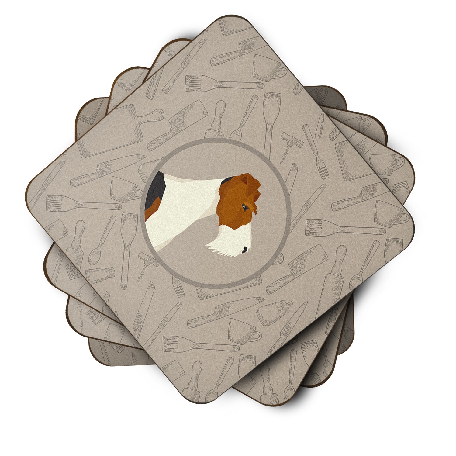 Fox Terrier In the Kitchen Foam Coaster Set of 4 CK2185FC - the-store.com