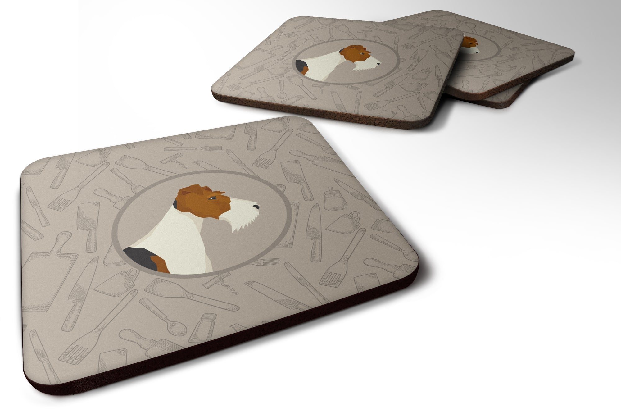 Fox Terrier In the Kitchen Foam Coaster Set of 4 CK2185FC - the-store.com