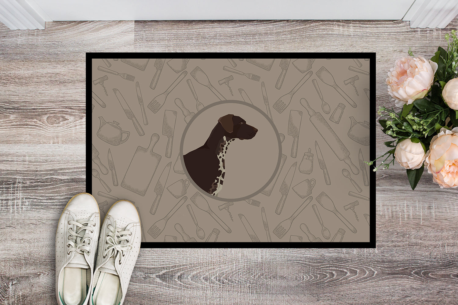 German Shorthaired Pointer In the Kitchen Indoor or Outdoor Mat 18x27 CK2188MAT - the-store.com