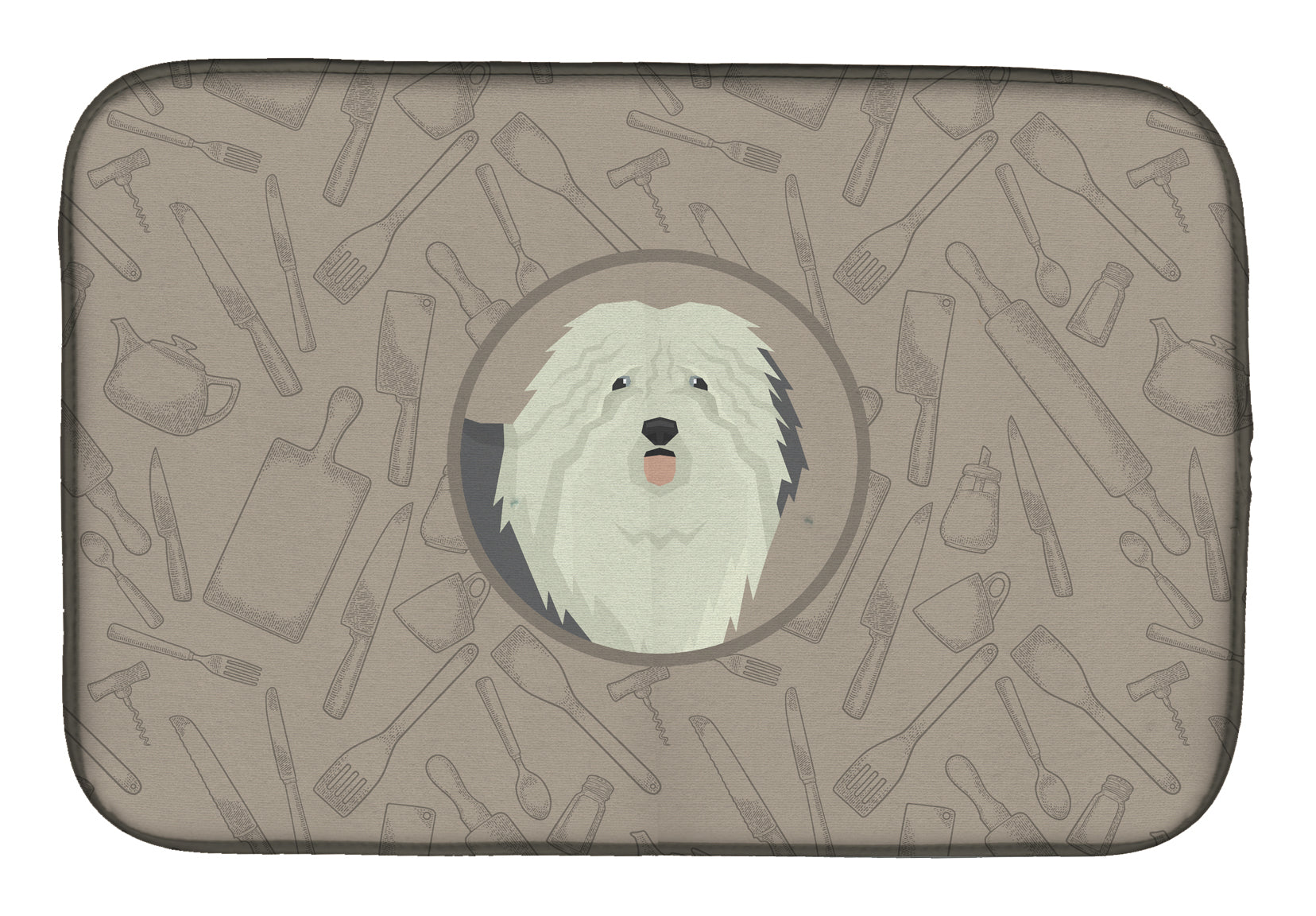 Old English Sheepdog In the Kitchen Dish Drying Mat CK2199DDM