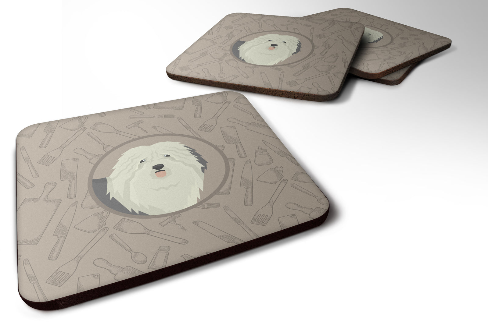 Old English Sheepdog In the Kitchen Foam Coaster Set of 4 CK2199FC - the-store.com