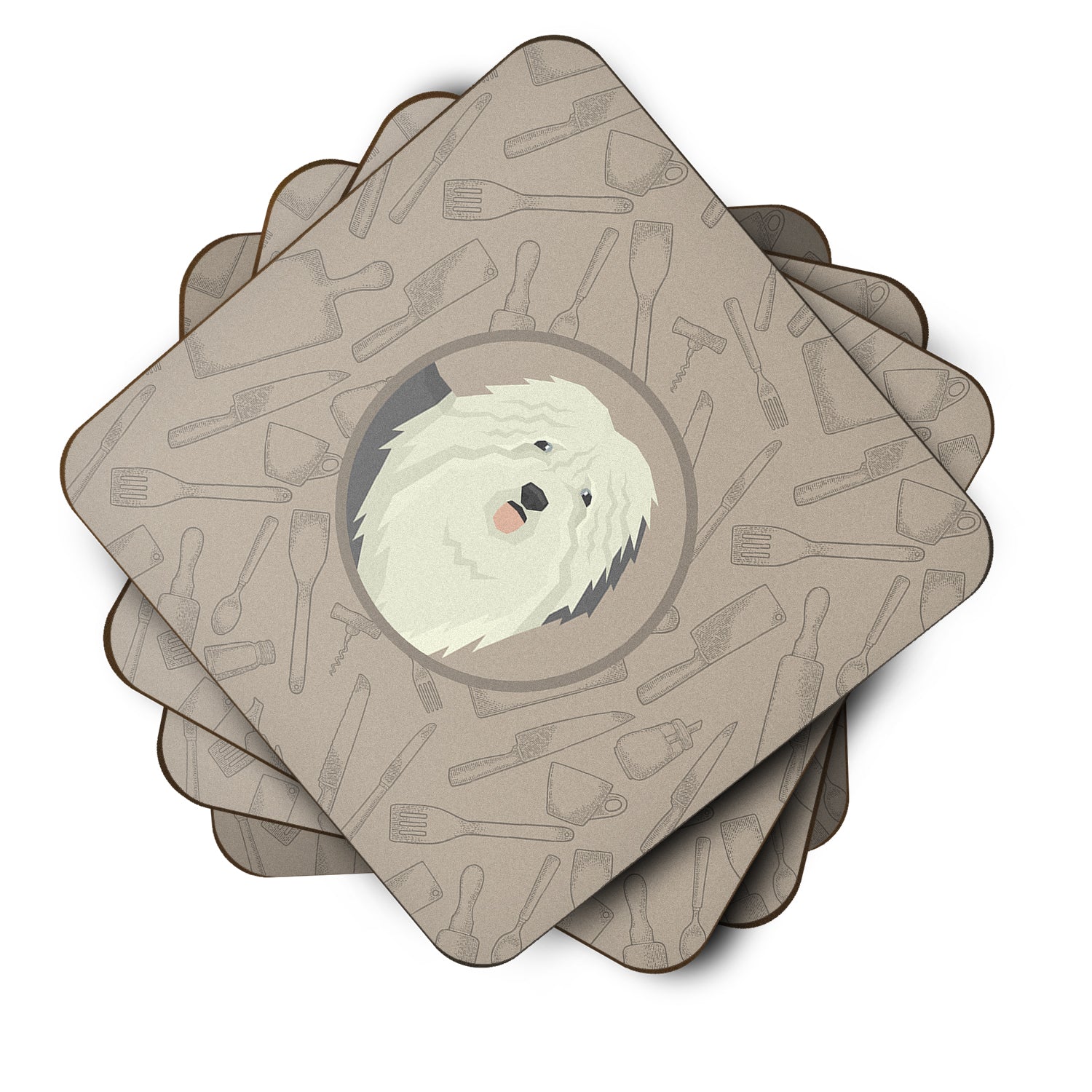 Old English Sheepdog In the Kitchen Foam Coaster Set of 4 CK2199FC - the-store.com