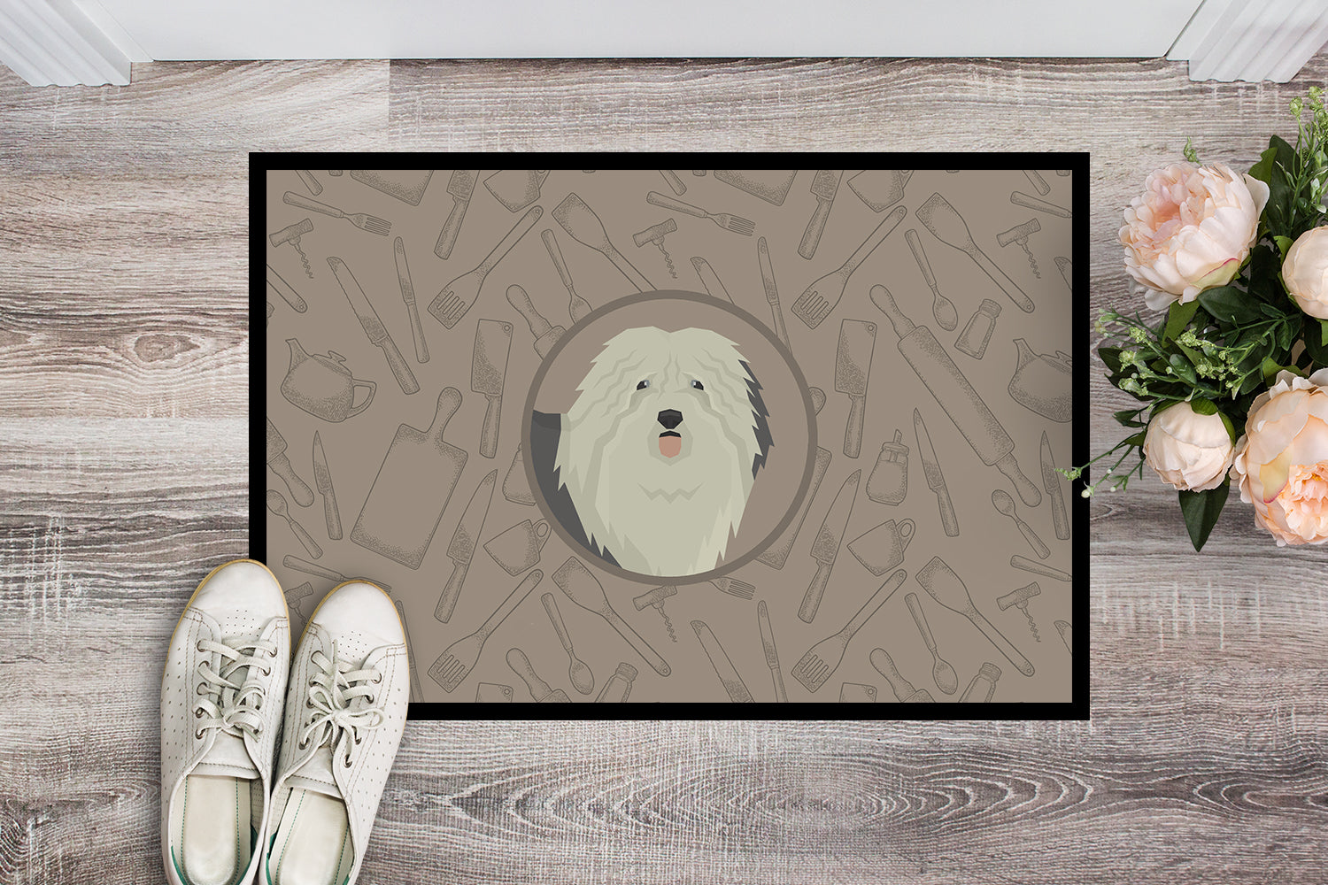 Old English Sheepdog In the Kitchen Indoor or Outdoor Mat 18x27 CK2199MAT - the-store.com