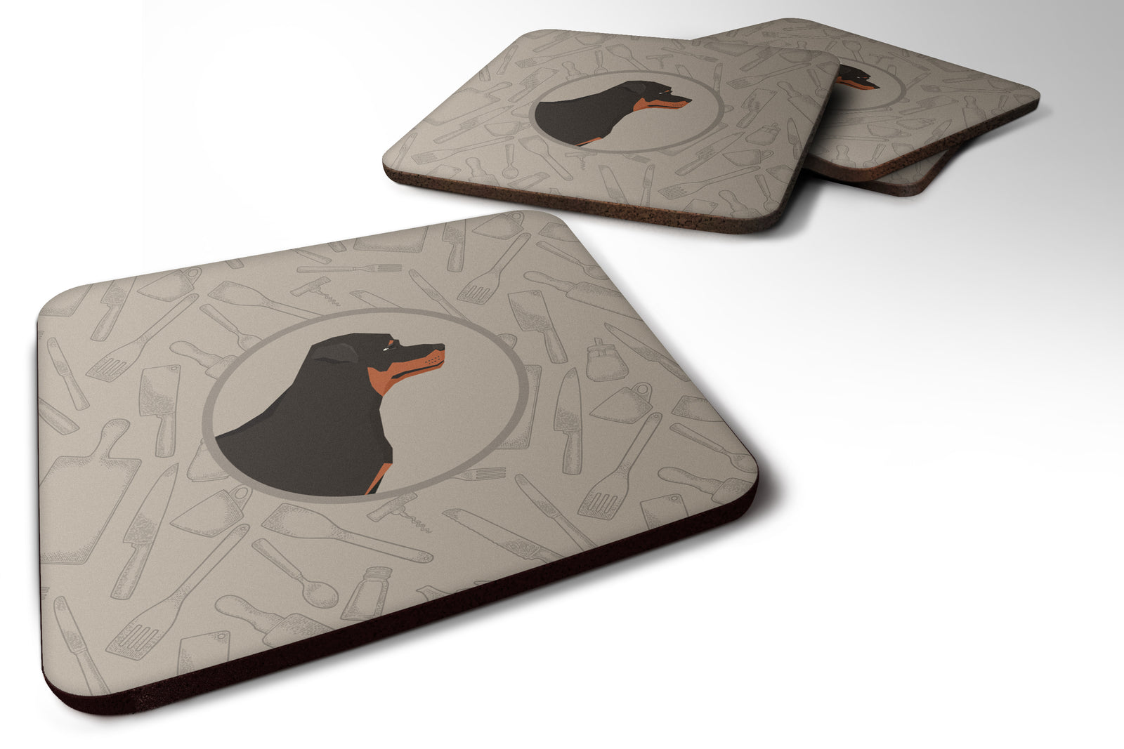 Rottweiler In the Kitchen Foam Coaster Set of 4 CK2205FC - the-store.com