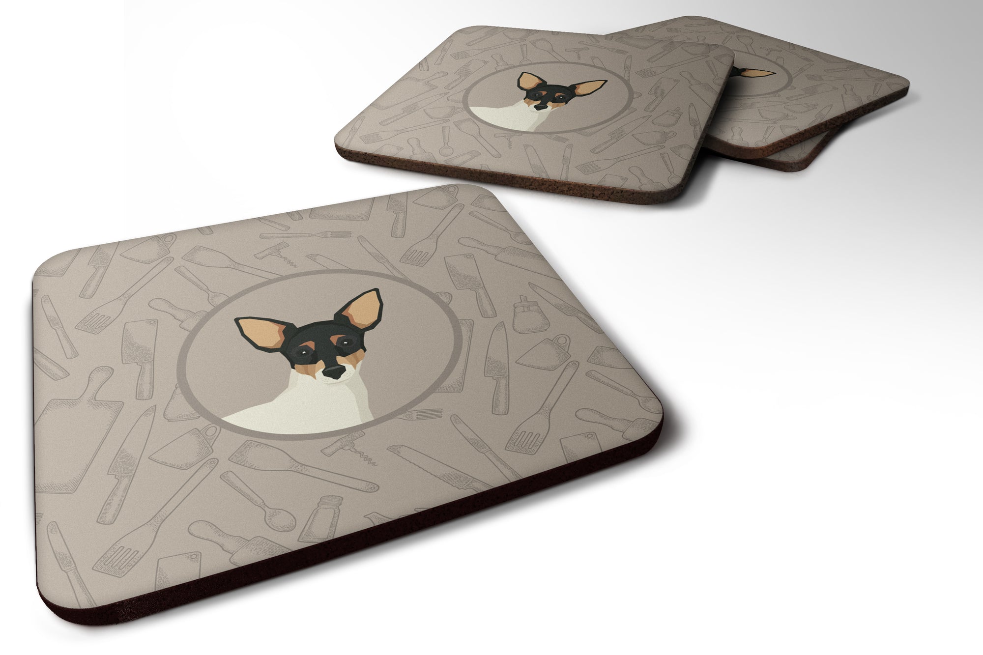 Toy Fox Terrier In the Kitchen Foam Coaster Set of 4 CK2214FC - the-store.com