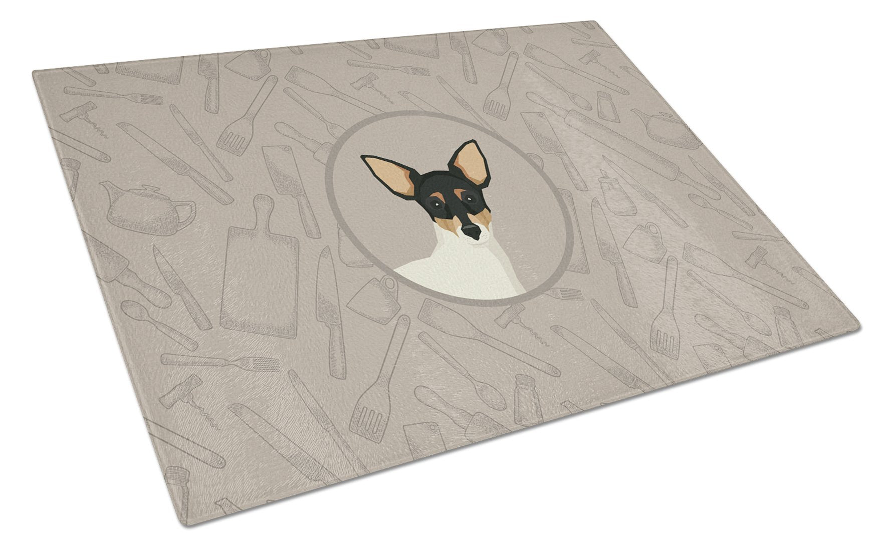Toy Fox Terrier In the Kitchen Glass Cutting Board Large CK2214LCB by Caroline's Treasures