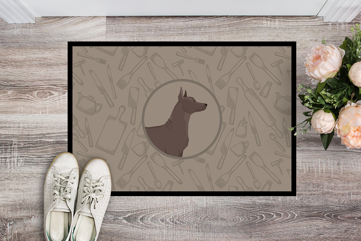 Mexican Hairless Dog Xolo In the Kitchen Indoor or Outdoor Mat 18x27 CK2217MAT - the-store.com
