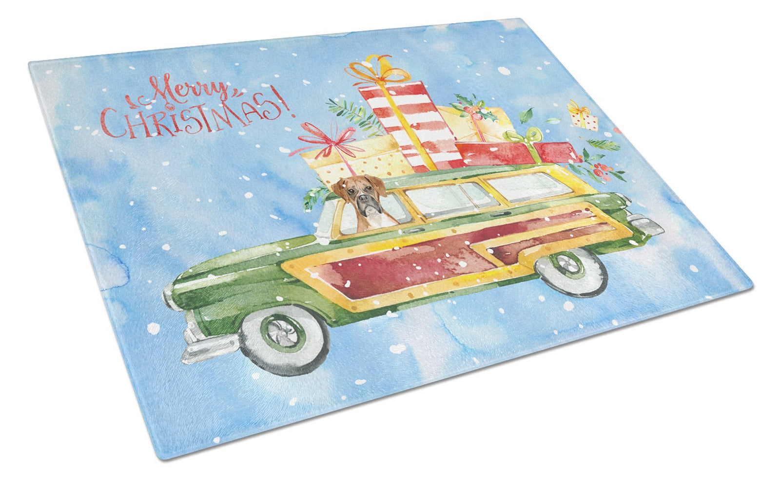 Merry Christmas Boxer Glass Cutting Board Large CK2399LCB by Caroline's Treasures
