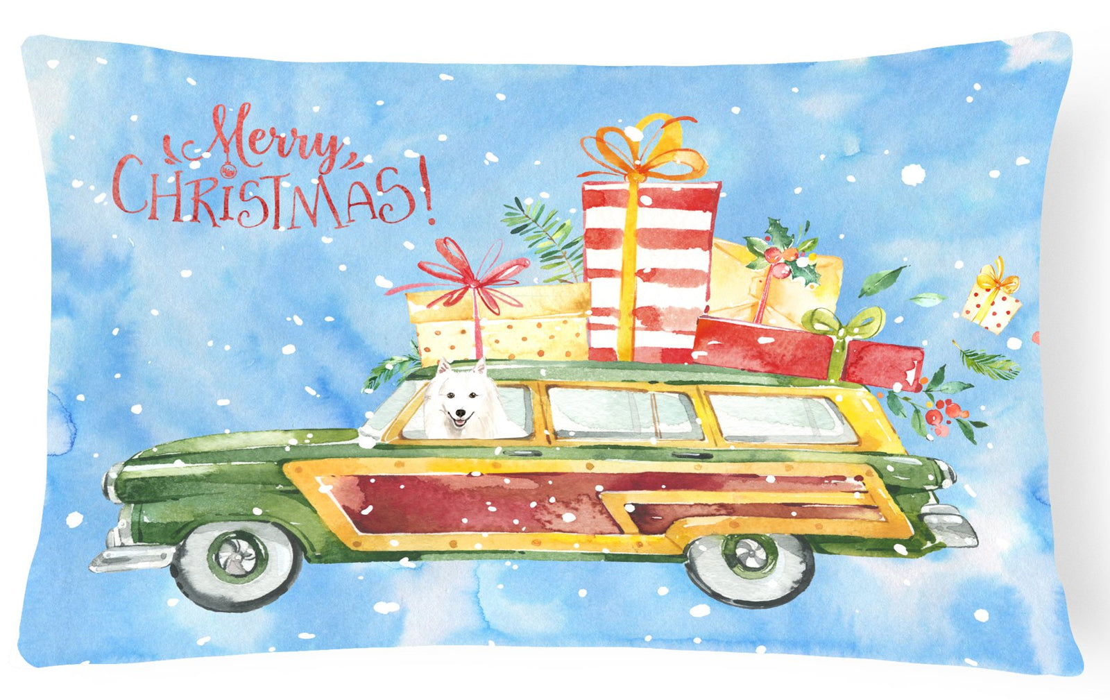 Merry Christmas Japanese Spitz Canvas Fabric Decorative Pillow CK2410PW1216 by Caroline's Treasures