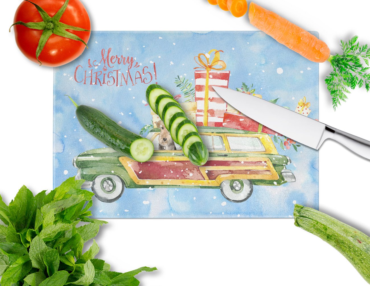 Merry Christmas Welsh Terrier Glass Cutting Board Large CK2427LCB by Caroline's Treasures