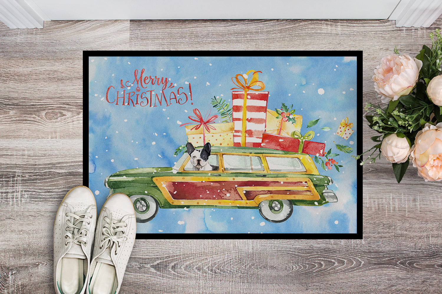 Merry Christmas French Bulldog Indoor or Outdoor Mat 18x27 CK2444MAT - the-store.com