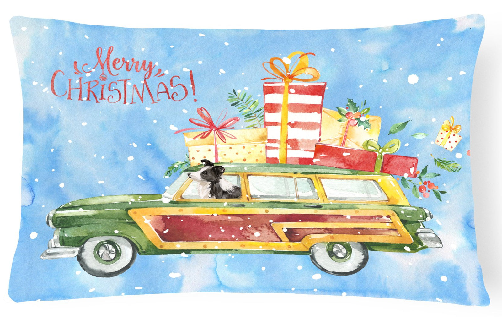 Merry Christmas Border Collie Canvas Fabric Decorative Pillow CK2445PW1216 by Caroline's Treasures