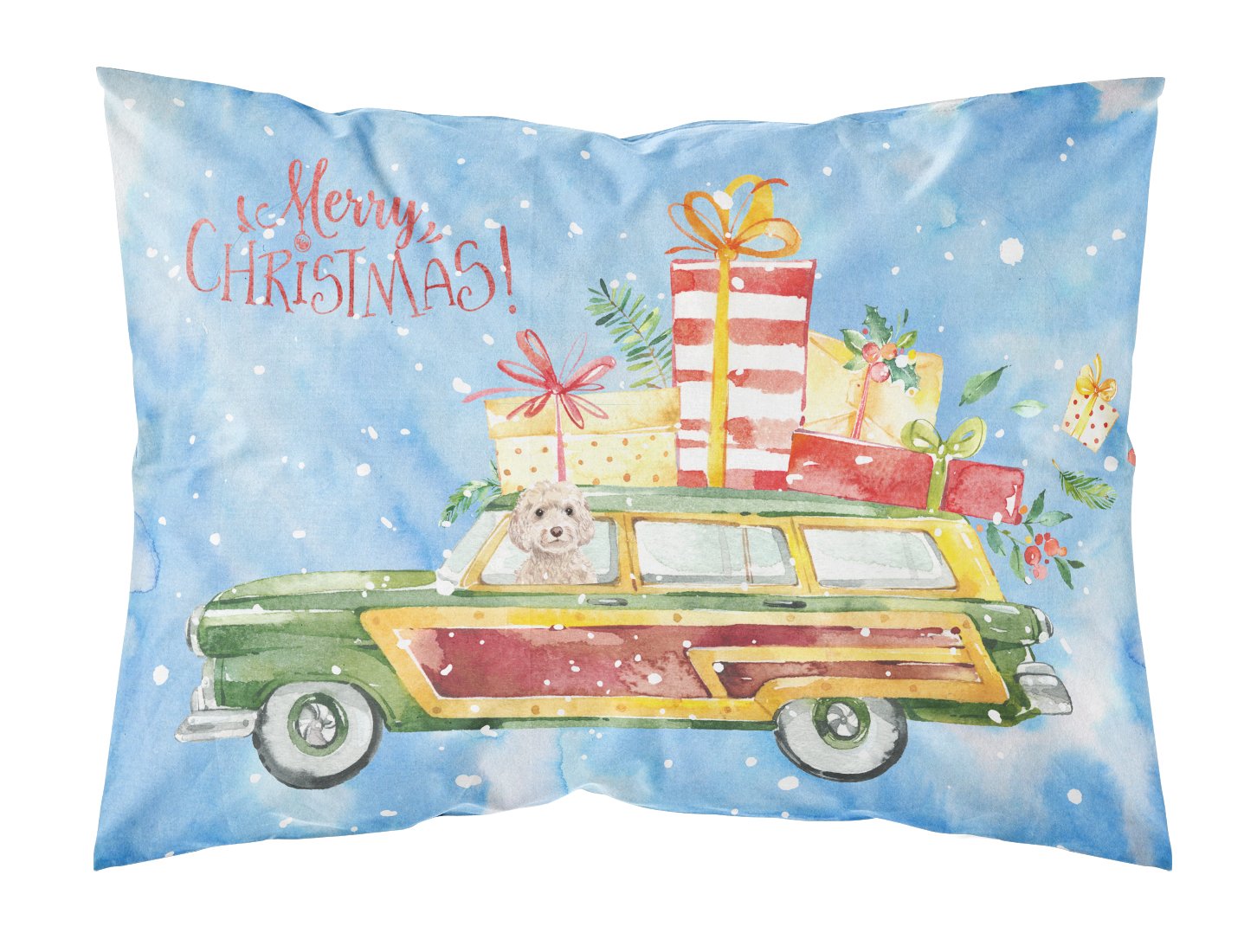 Merry Christmas Champagne Cockapoo Fabric Standard Pillowcase CK2448PILLOWCASE by Caroline's Treasures