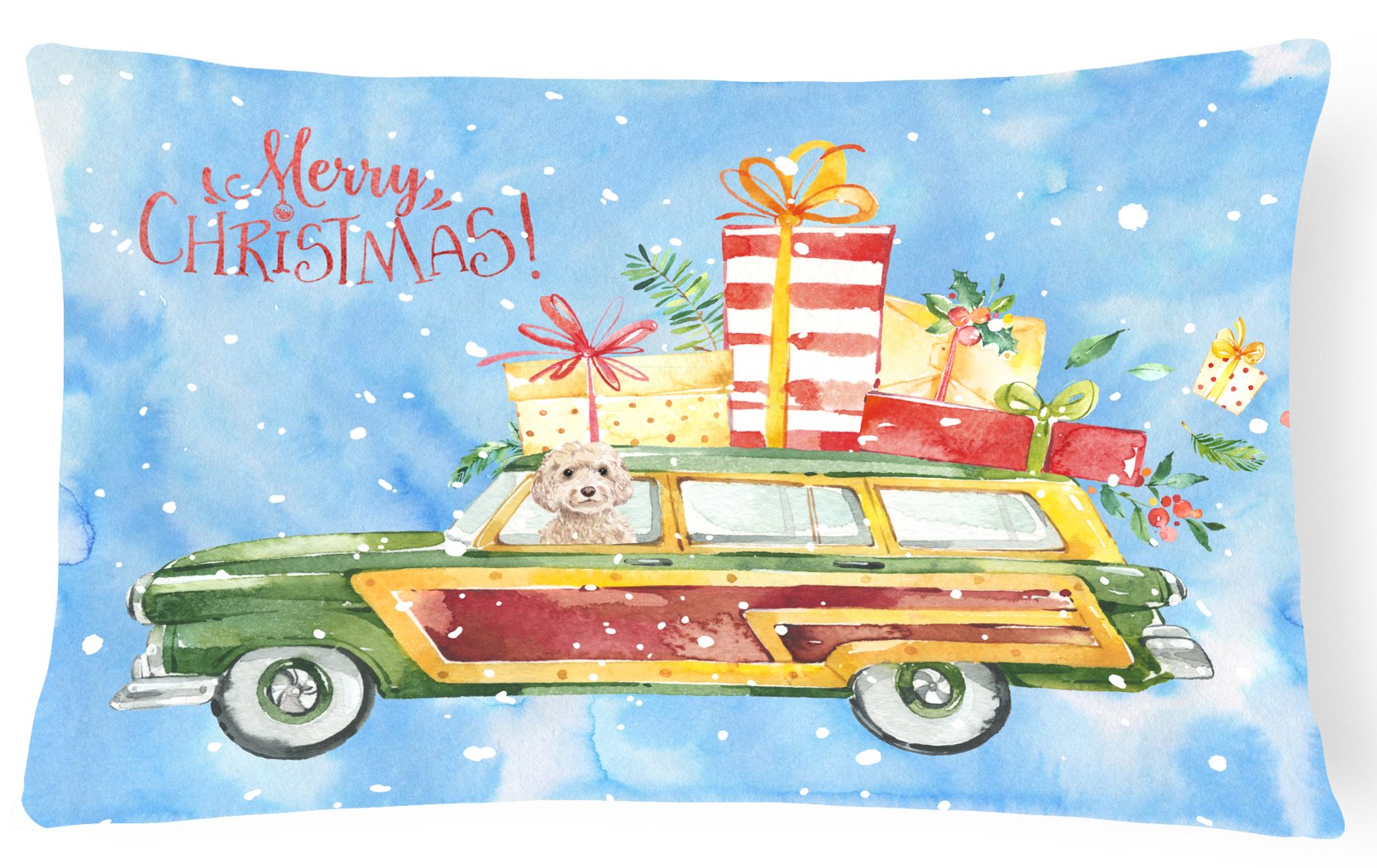 Merry Christmas Champagne Cockapoo Canvas Fabric Decorative Pillow CK2448PW1216 by Caroline's Treasures