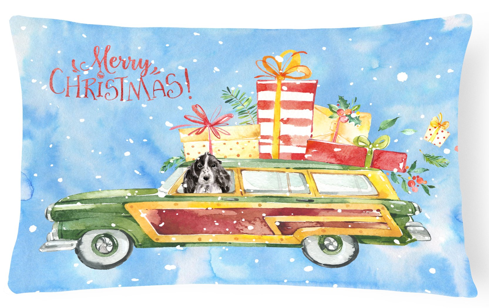 Merry Christmas Black Parti Cocker Spaniel Canvas Fabric Decorative Pillow CK2450PW1216 by Caroline's Treasures