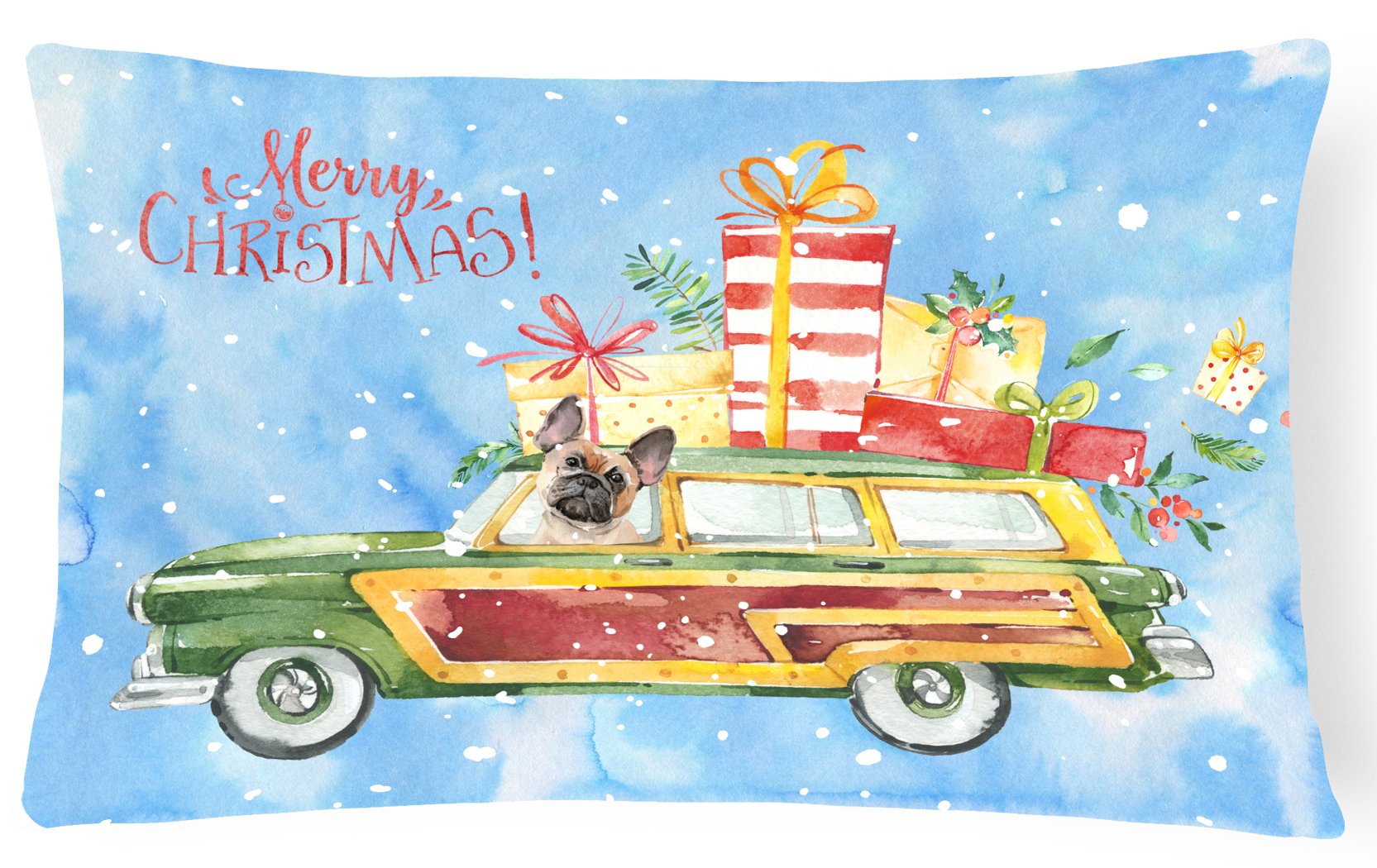Merry Christmas Fawn French Bulldog Canvas Fabric Decorative Pillow CK2454PW1216 by Caroline's Treasures