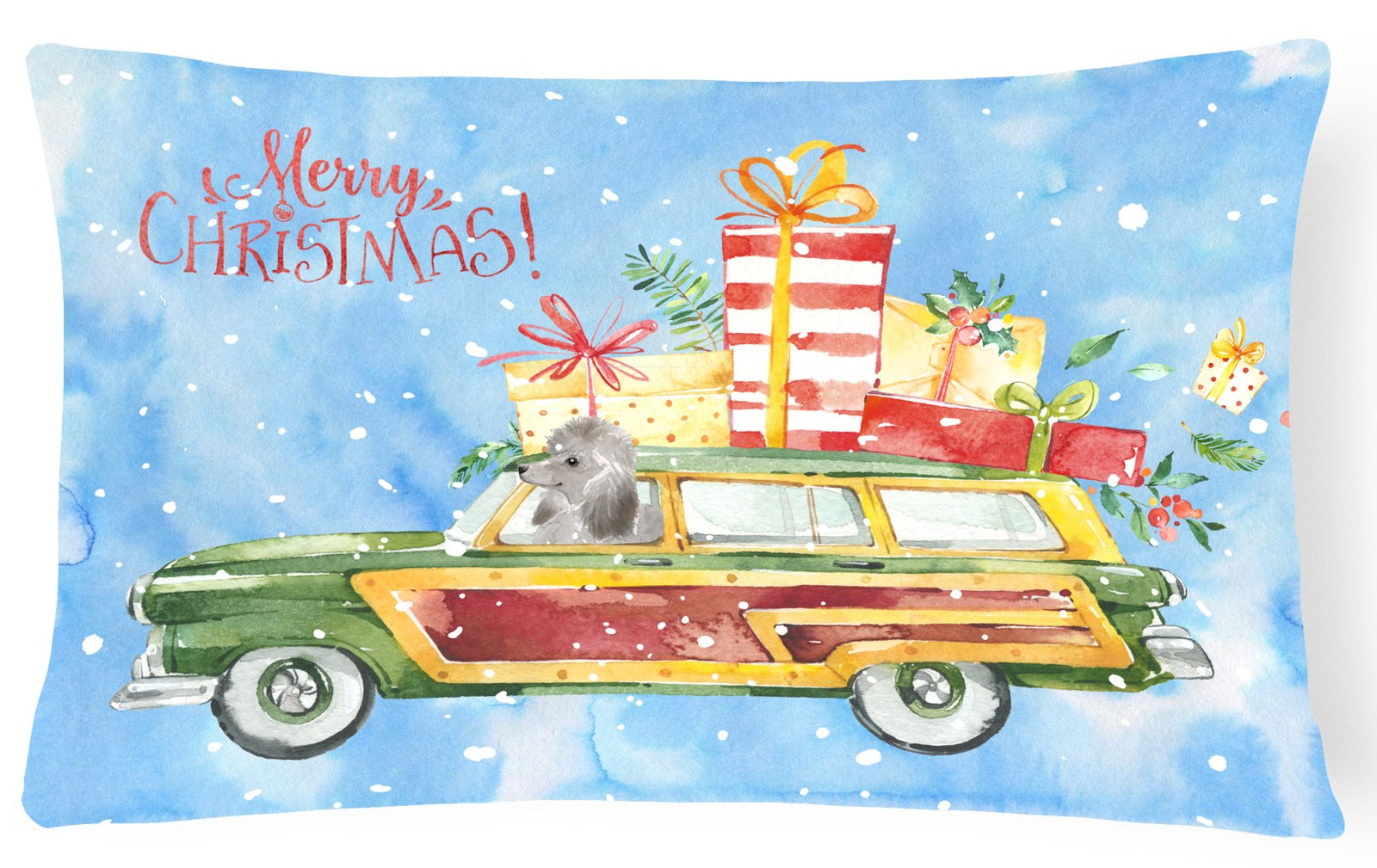 Merry Christmas Silver Poodle Canvas Fabric Decorative Pillow CK2457PW1216 by Caroline's Treasures