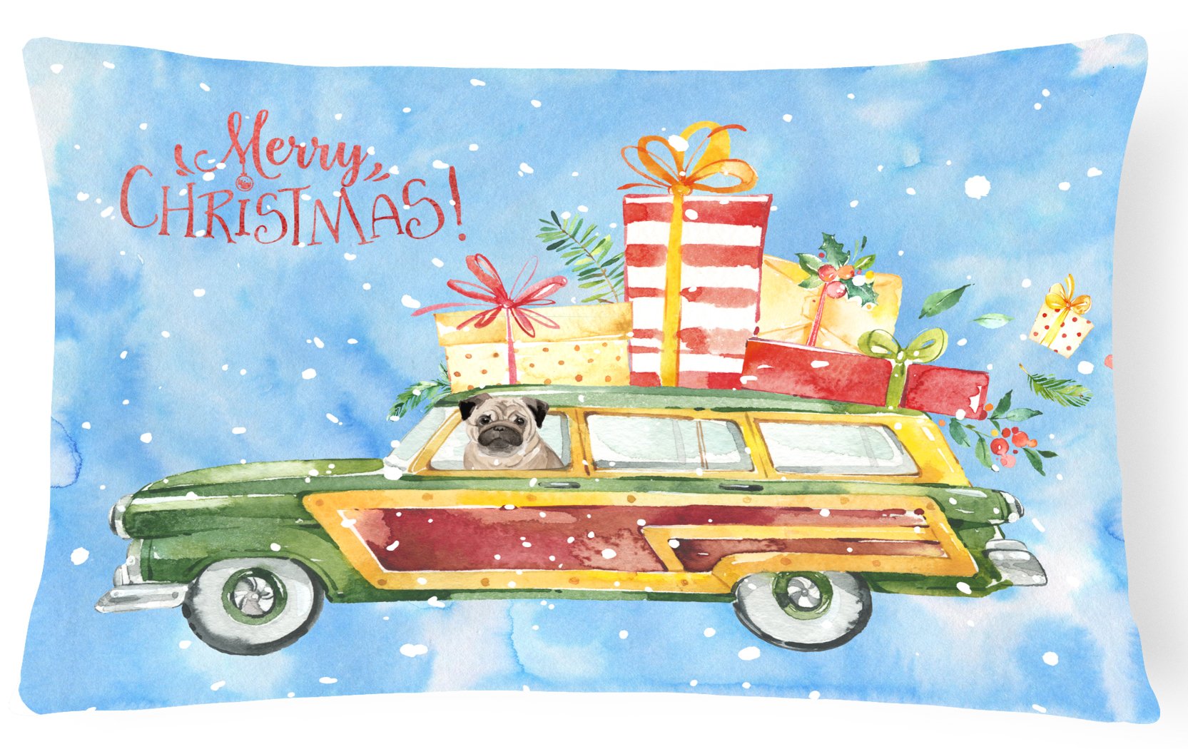 Merry Christmas Pug Canvas Fabric Decorative Pillow CK2463PW1216 by Caroline's Treasures