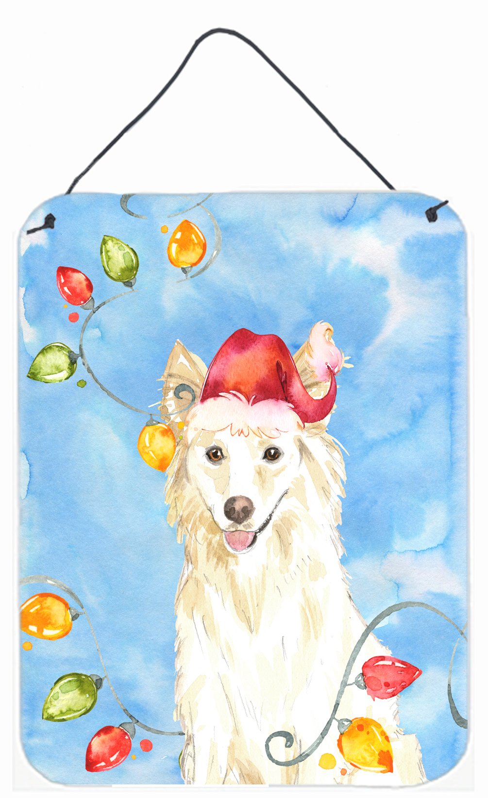 Christmas Lights White Collie Wall or Door Hanging Prints CK2500DS1216 by Caroline's Treasures