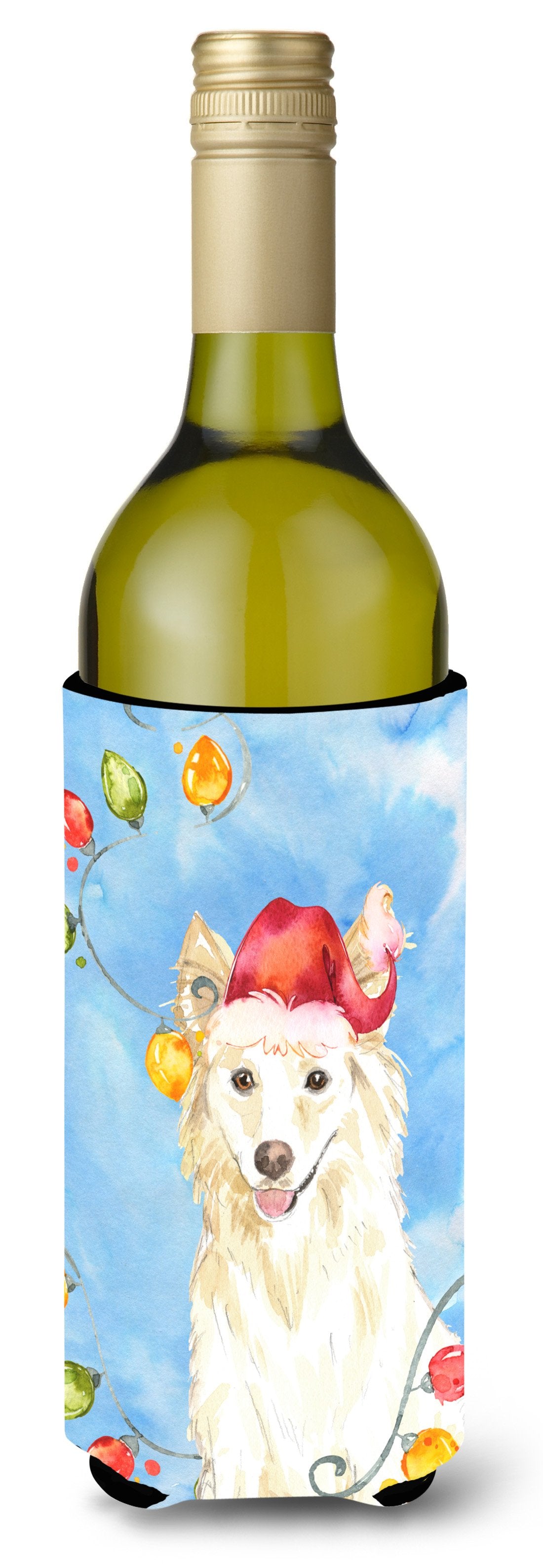 Christmas Lights White Collie Wine Bottle Beverage Insulator Hugger CK2500LITERK by Caroline's Treasures