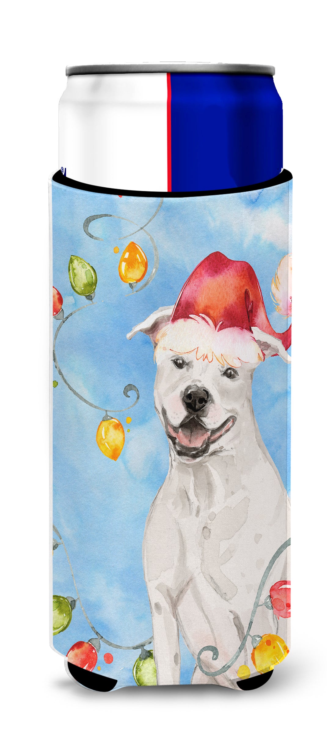 Christmas Lights White Staffie Bull Terrier  Ultra Hugger for slim cans CK2503MUK