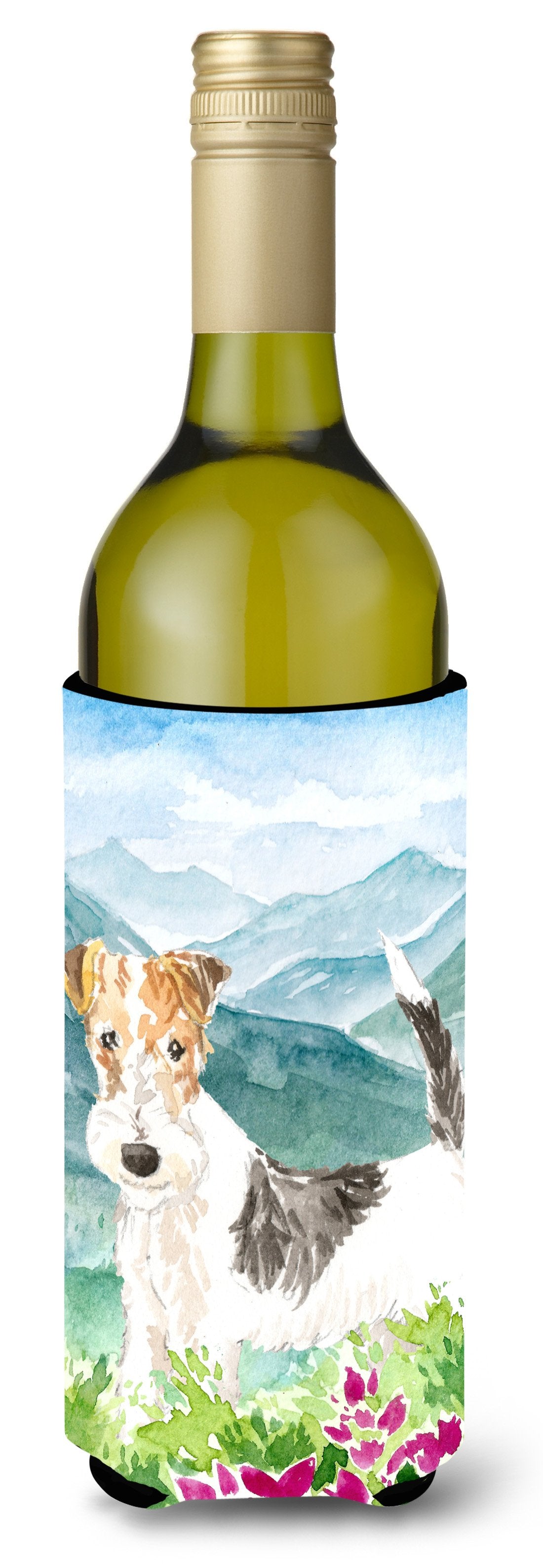 Mountian Flowers Fox Terrier Wine Bottle Beverage Insulator Hugger CK2513LITERK by Caroline's Treasures
