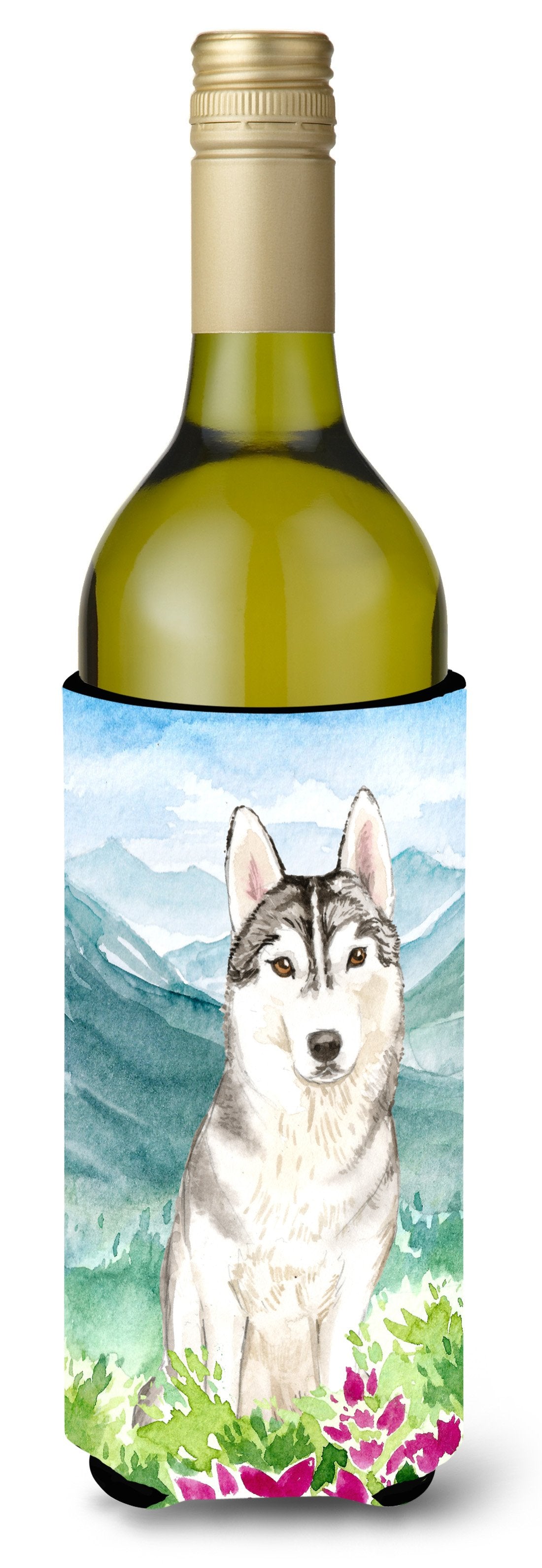 Mountian Flowers Siberian Husky Wine Bottle Beverage Insulator Hugger CK2519LITERK by Caroline's Treasures