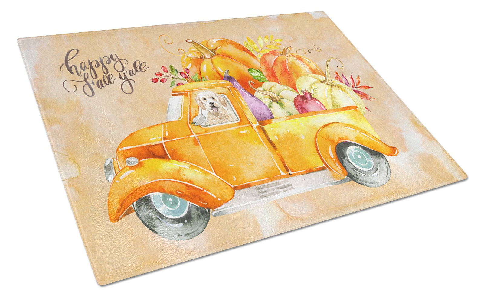 Fall Harvest Goldendoodle Glass Cutting Board Large CK2618LCB by Caroline's Treasures