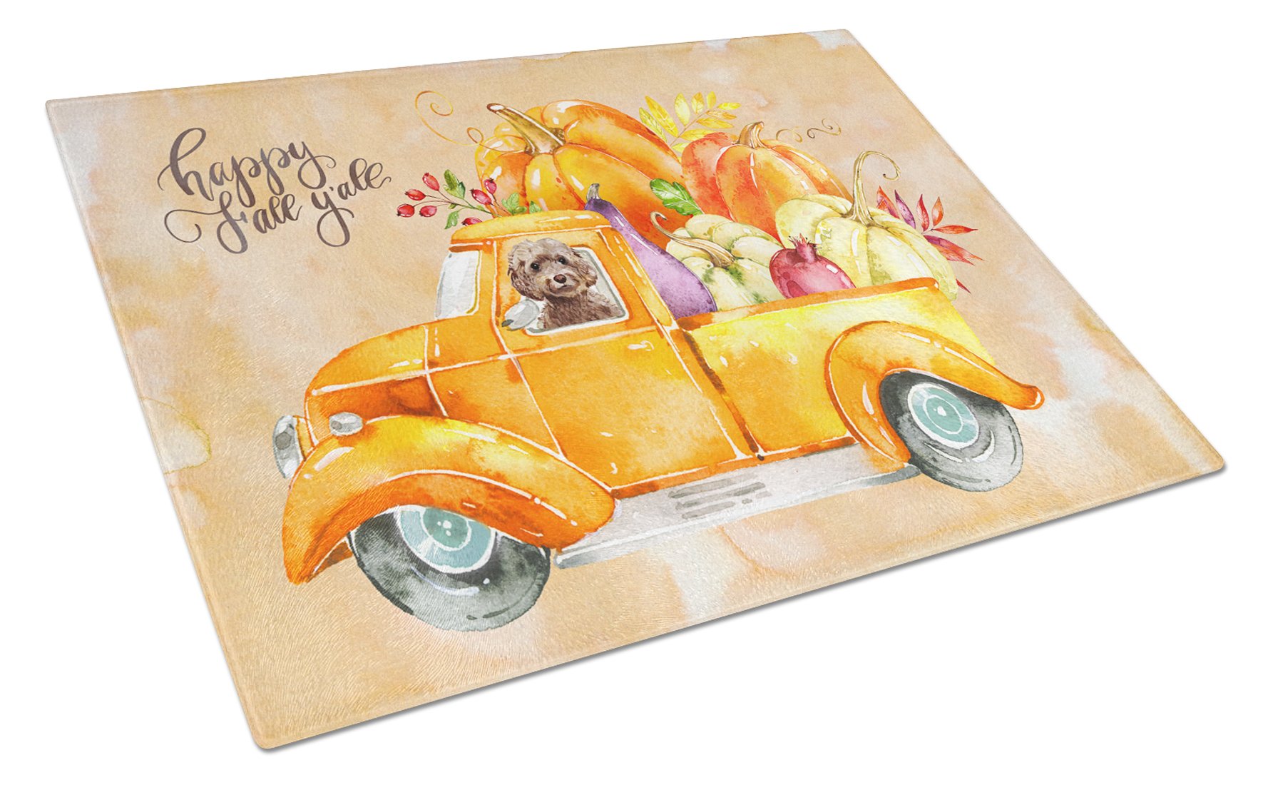 Fall Harvest Brown Cockapoo Glass Cutting Board Large CK2658LCB by Caroline's Treasures