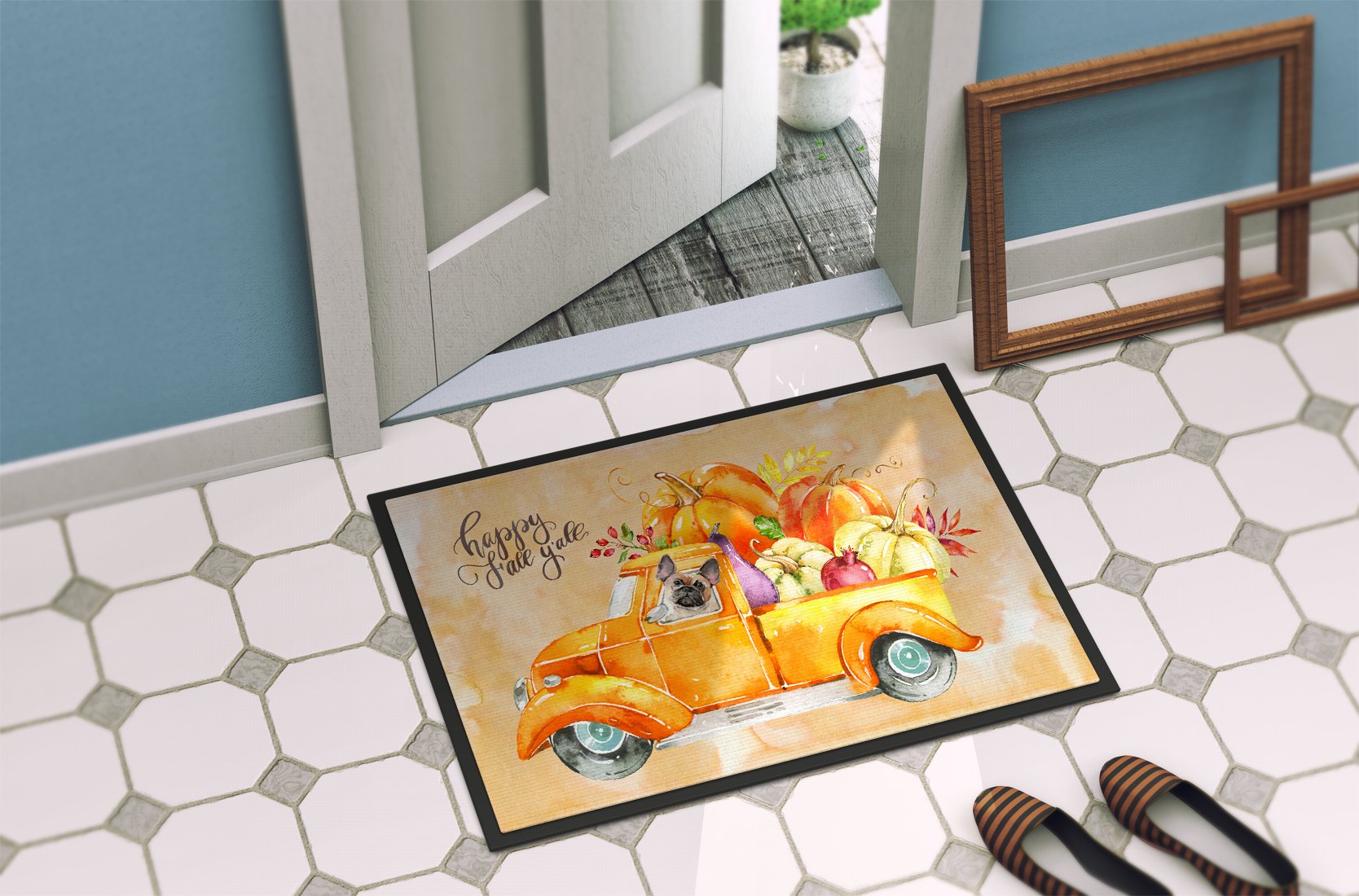 Fall Harvest Fawn French Bulldog Indoor or Outdoor Mat 24x36 CK2666JMAT by Caroline's Treasures