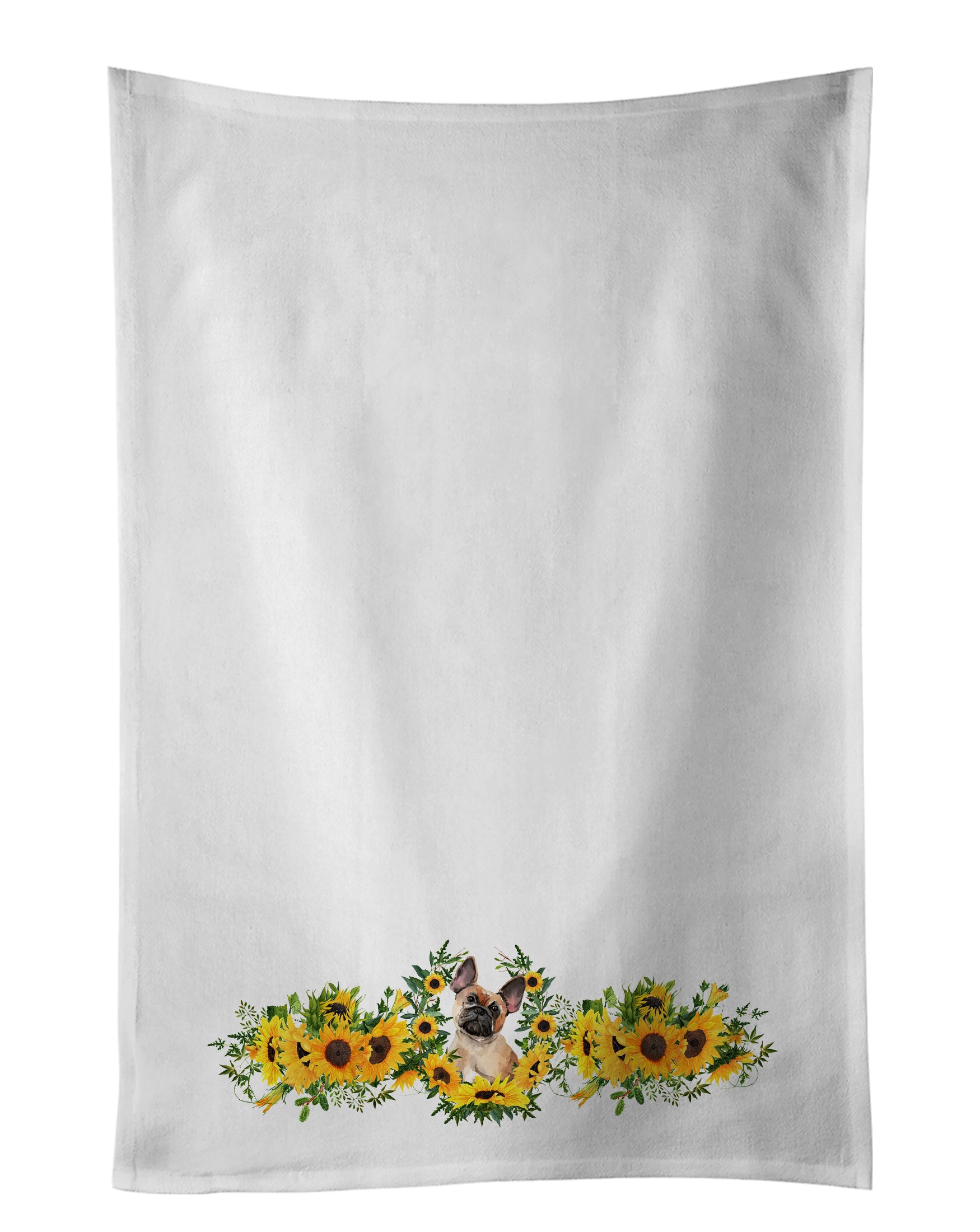 Buy this Fawn French Bulldog in Sunflowers White Kitchen Towel Set of 2