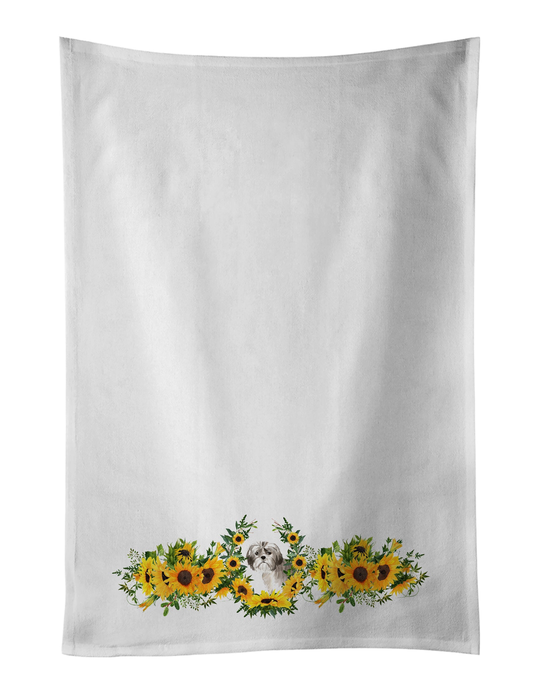 Buy this Shih Tzu Puppy in Sunflowers White Kitchen Towel Set of 2
