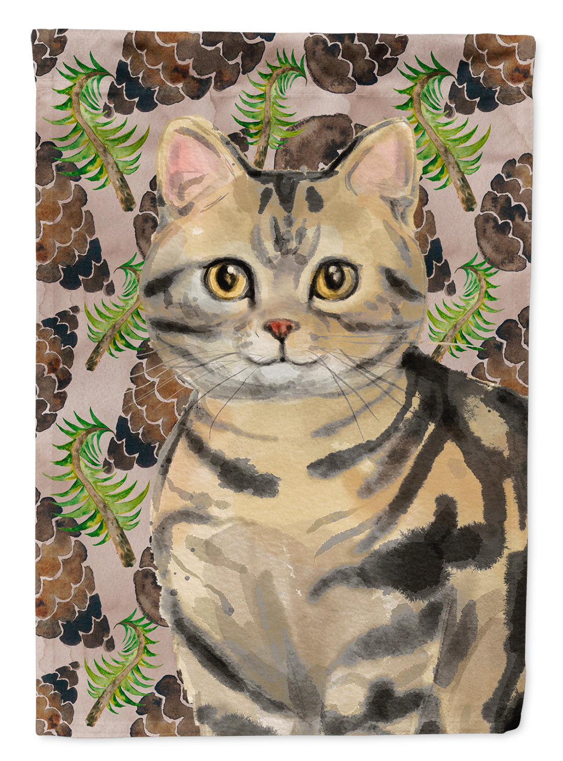 American Shorthair Brown Tabby Pine Cones Flag Canvas House Size CK3088CHF