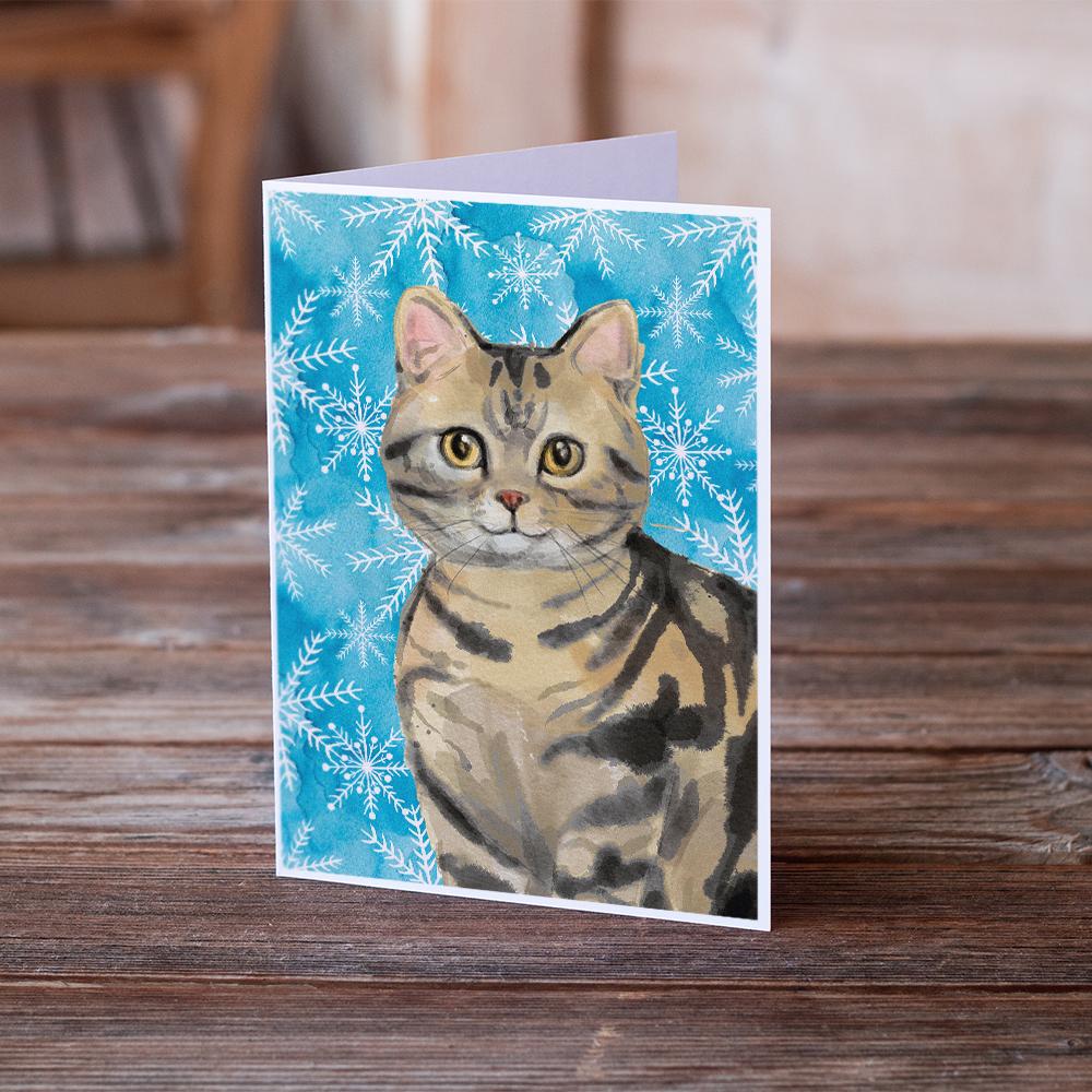 American Shorthair Brown Tabby Winter Snowflake Greeting Cards and Envelopes Pack of 8 - the-store.com