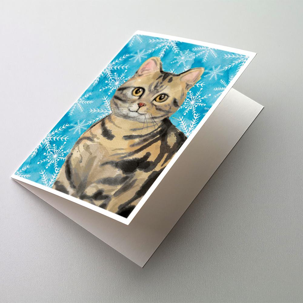 Buy this American Shorthair Brown Tabby Winter Snowflake Greeting Cards and Envelopes Pack of 8