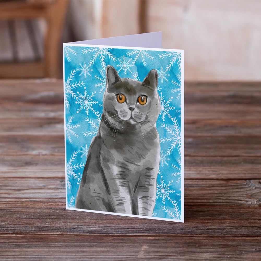 British Shorthair Winter Snowflake Greeting Cards and Envelopes Pack of 8 - the-store.com