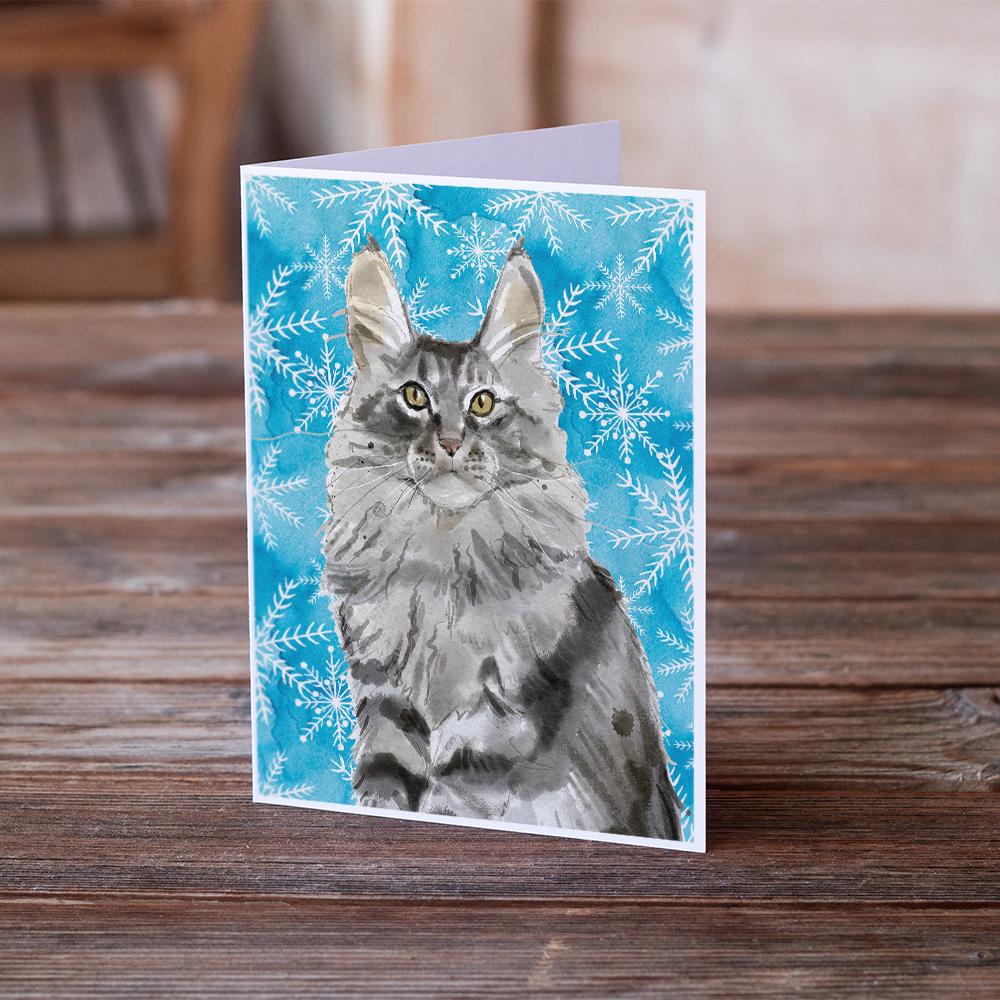 Maine Coon Winter Snowflake Greeting Cards and Envelopes Pack of 8 - the-store.com