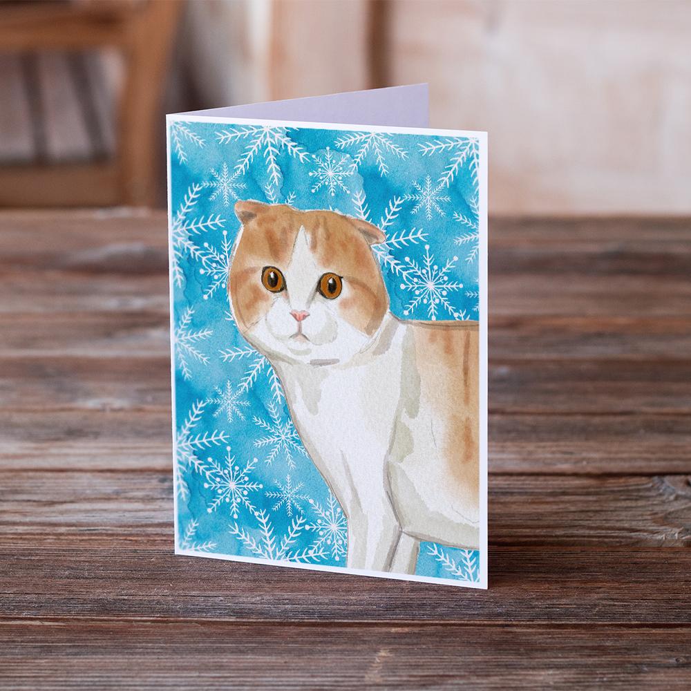 Scottish Fold Winter Snowflake Greeting Cards and Envelopes Pack of 8 - the-store.com