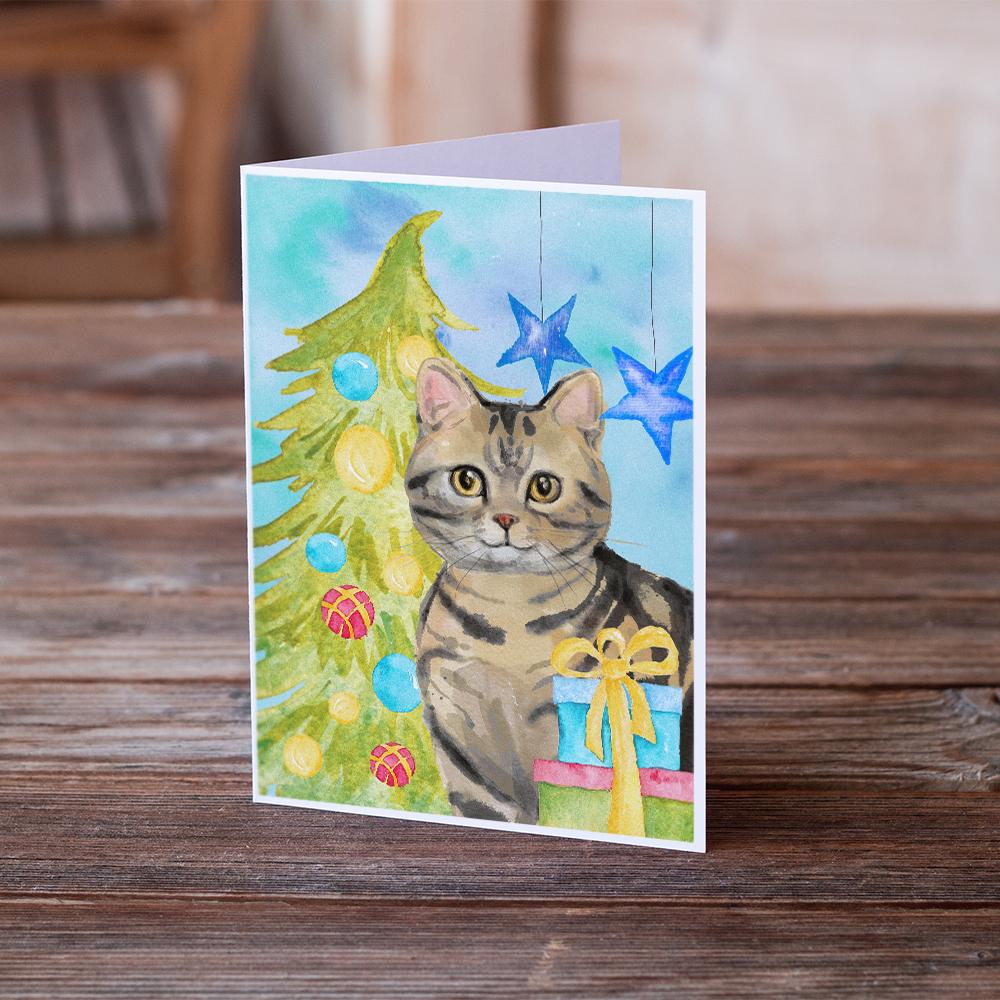 American Shorthair Brown Tabby Christmas Presents Greeting Cards and Envelopes Pack of 8 - the-store.com