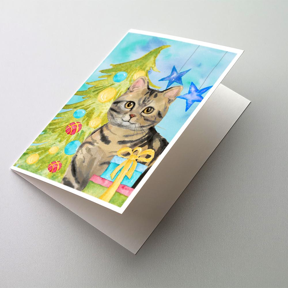 Buy this American Shorthair Brown Tabby Christmas Presents Greeting Cards and Envelopes Pack of 8