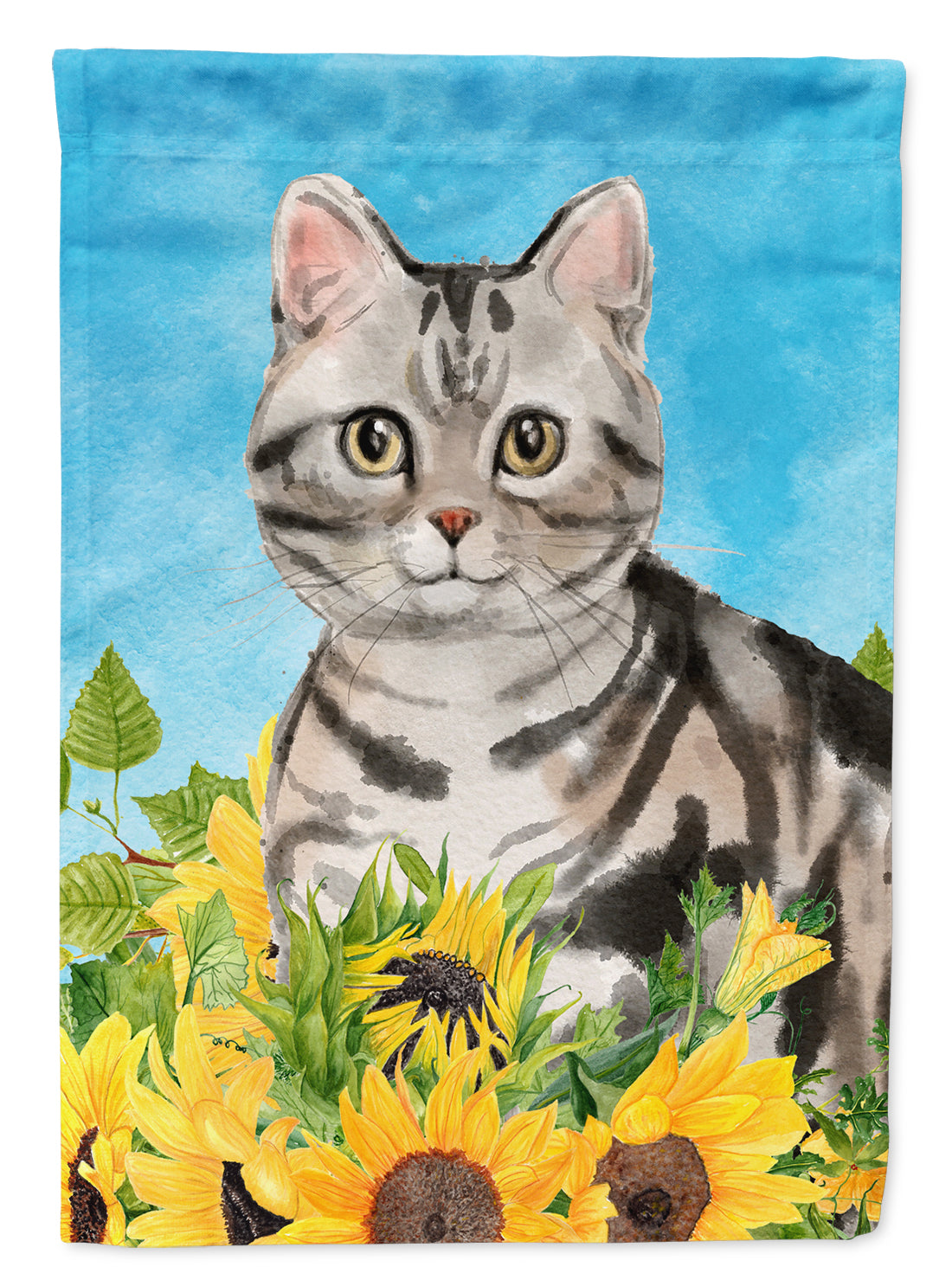 American Shorthair in Sunflowers Flag Canvas House Size CK3149CHF