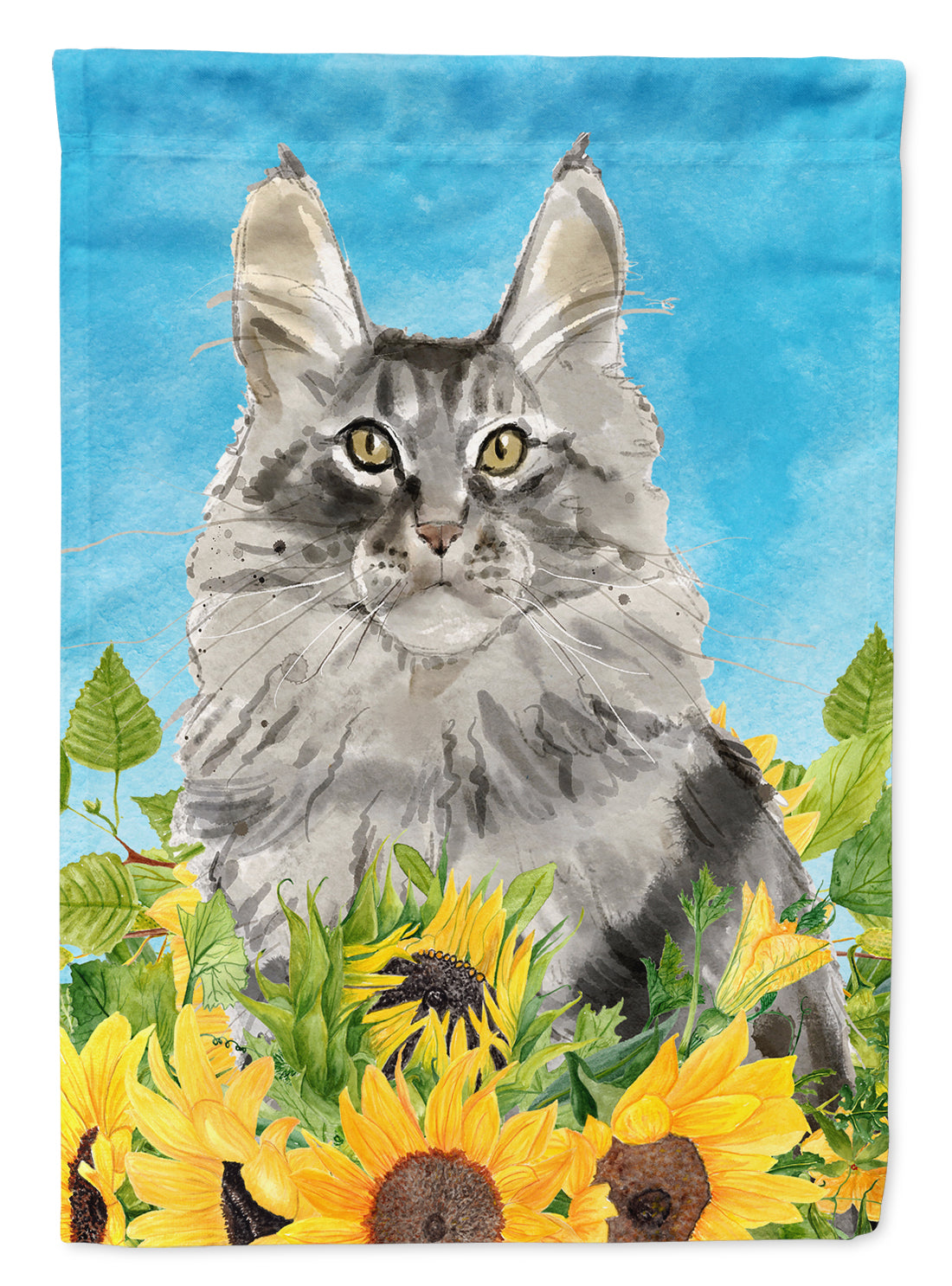 Maine Coon in Sunflowers Flag Canvas House Size CK3154CHF
